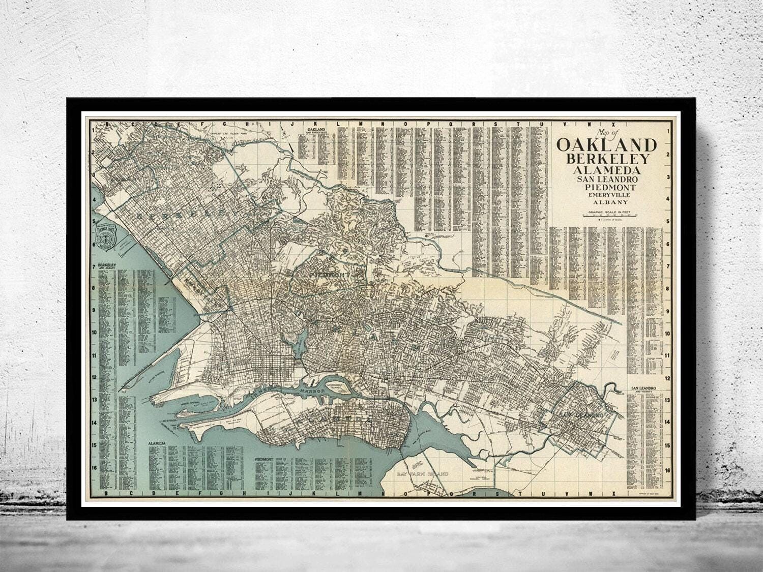 Old map Oakland Alameda Berkeley San Leandro  | Vintage Map Wall Art Print