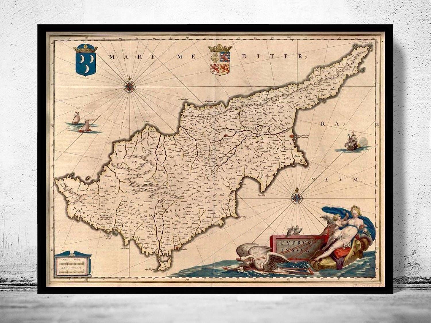 Old Map of Cyprus 1650 Vintage Map  | Vintage Map Wall Art Print