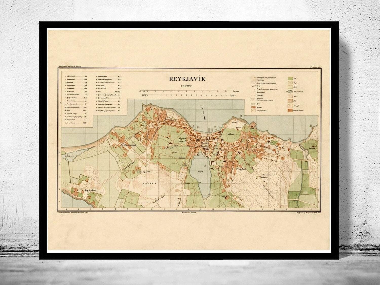 Old Map of Reykjavik Iceland islandia 1903 (2) Vintage map | Vintage Map Wall Art Print