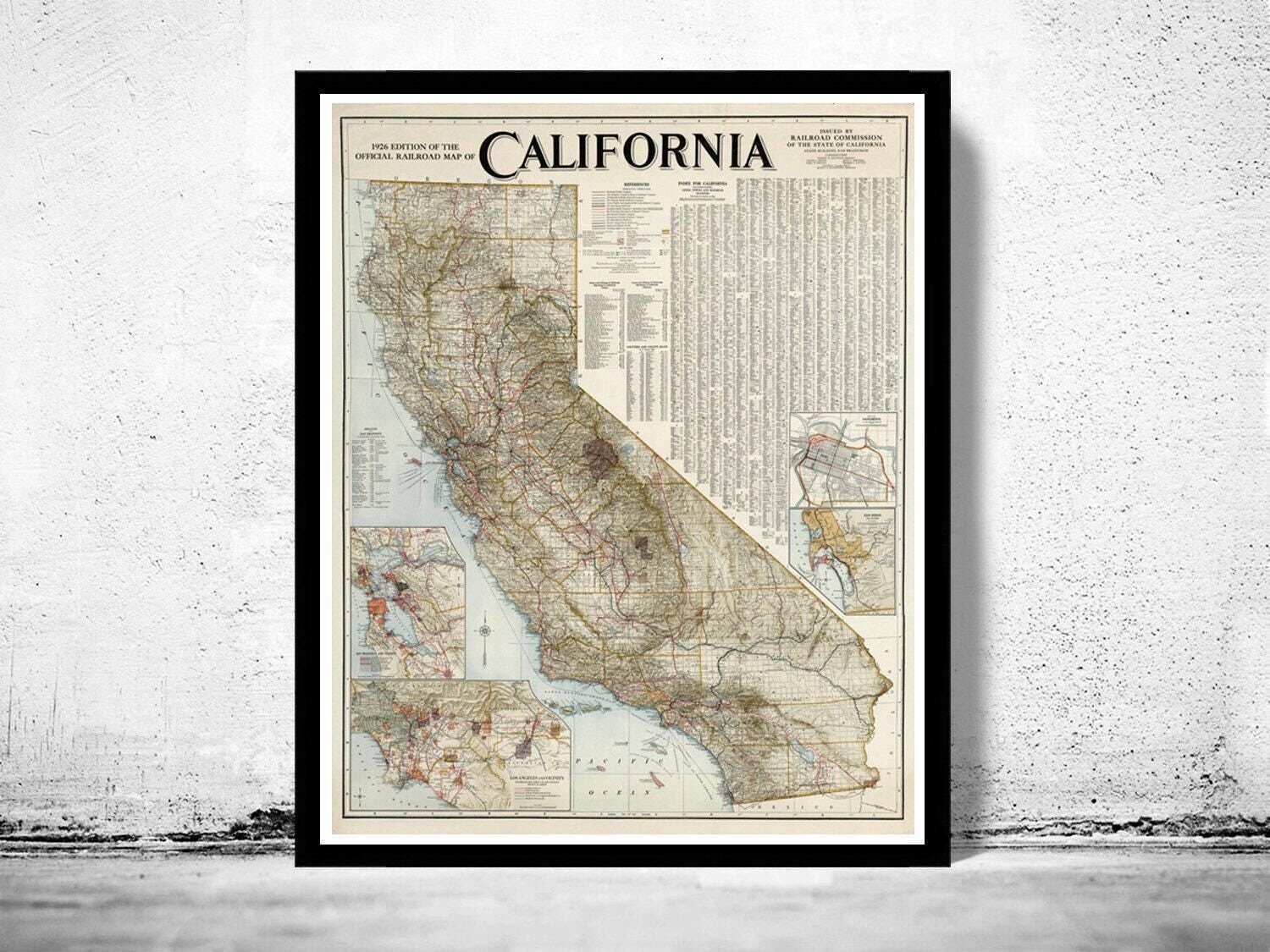 Old Map of California 1926 Vintage Map | Vintage Map Wall Art Print
