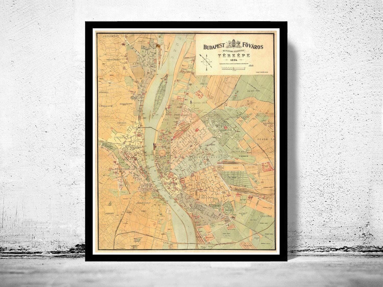 Old Map of Budapest Hungary 1884 Vintage Map | Vintage Map Wall Art Print