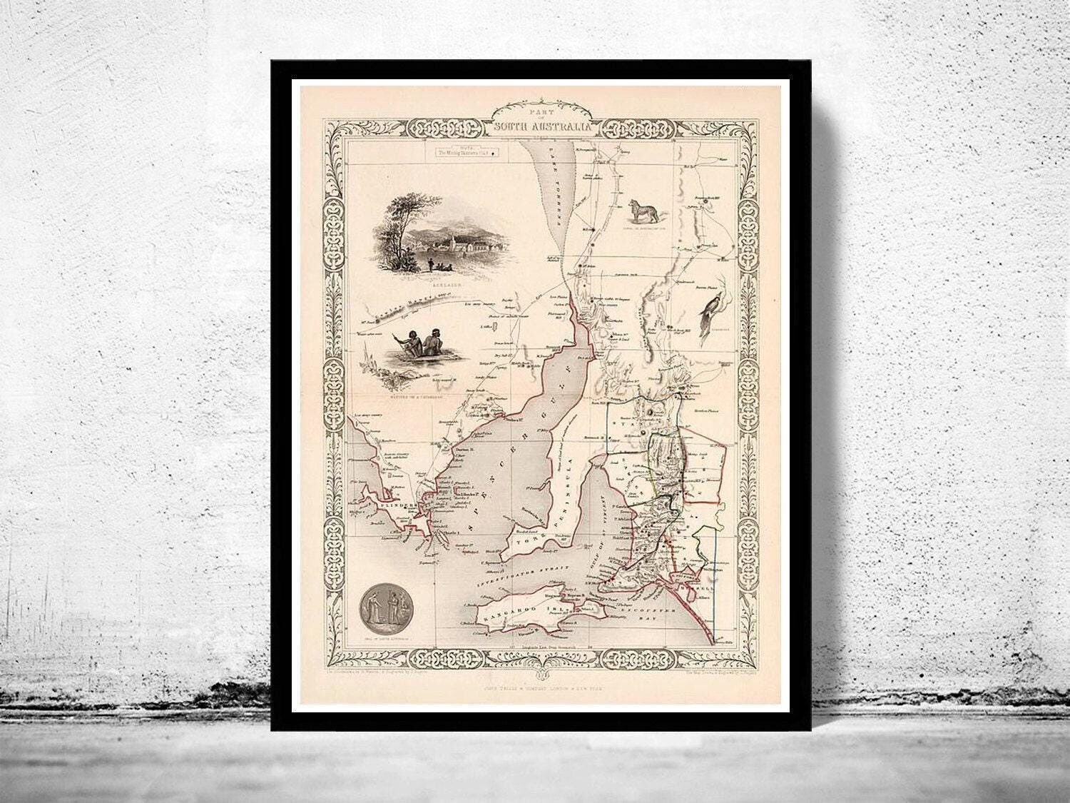 Vintage Map of South Australia 1851 Old map  | Vintage Map Wall Art Print