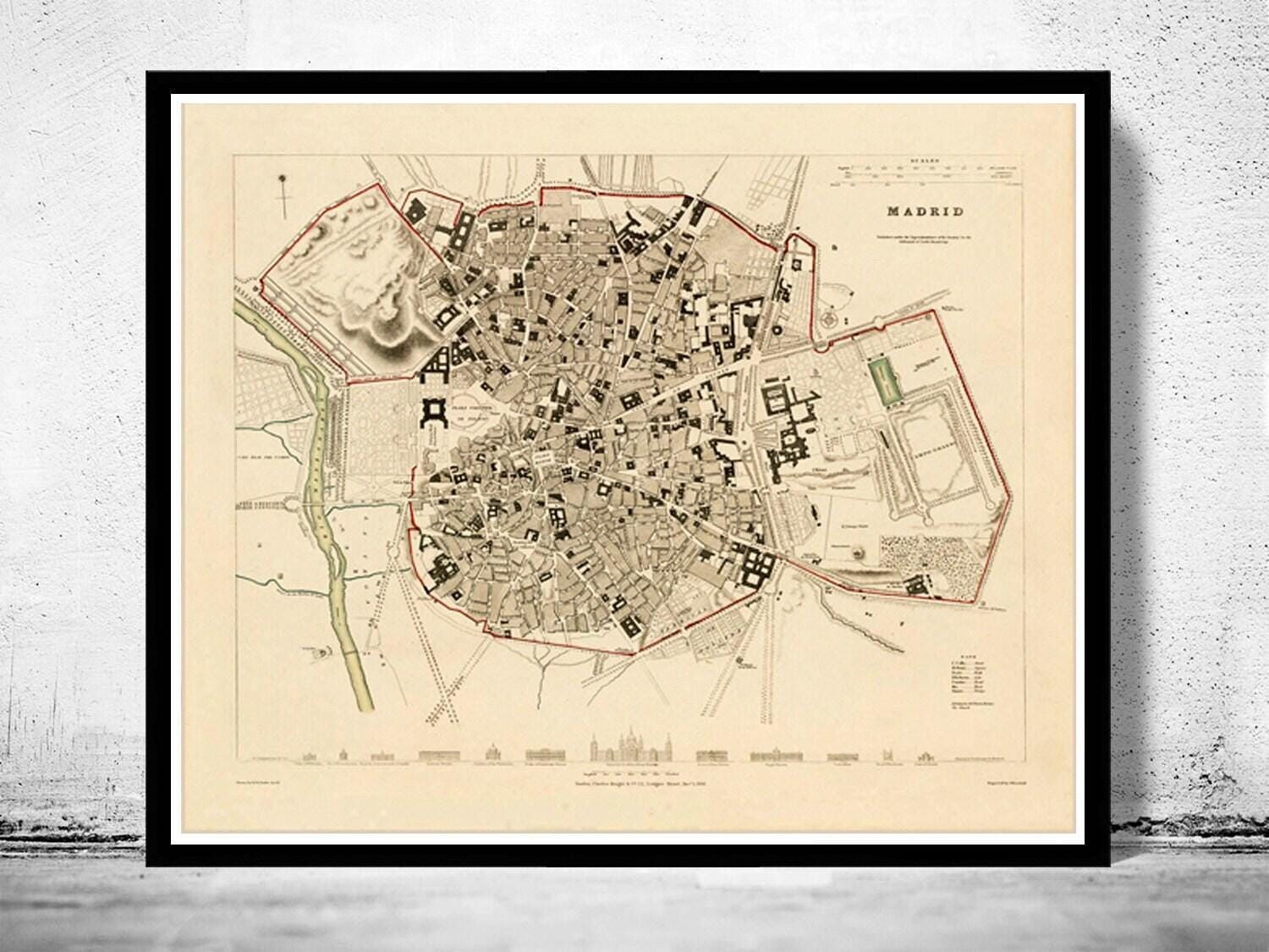 Old Map of Madrid Spain 1831 Vintage Map | Vintage Map Wall Art Print