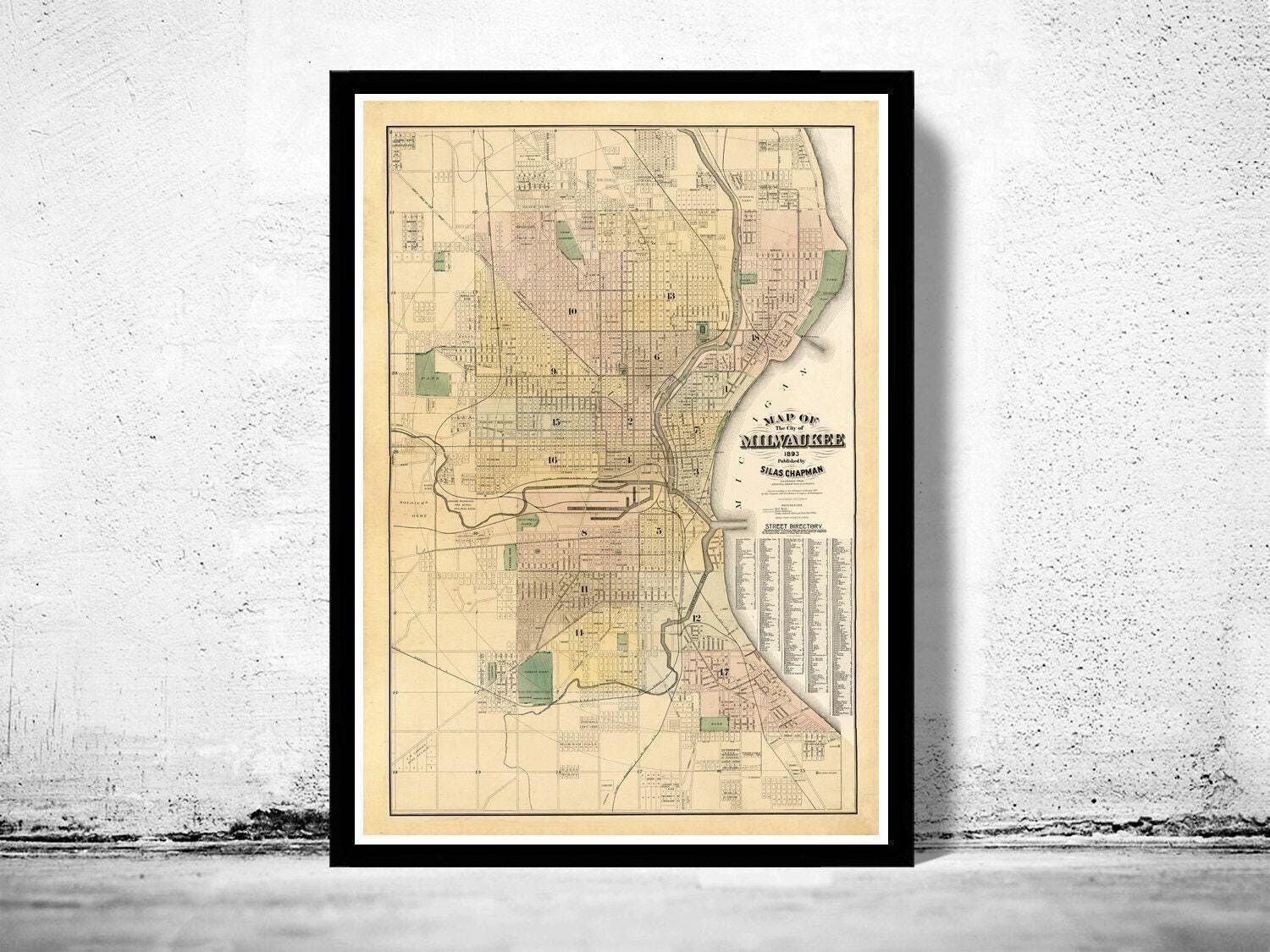 Old Map of Milwaukee 1893 Vintage map  | Vintage Map Wall Art Print