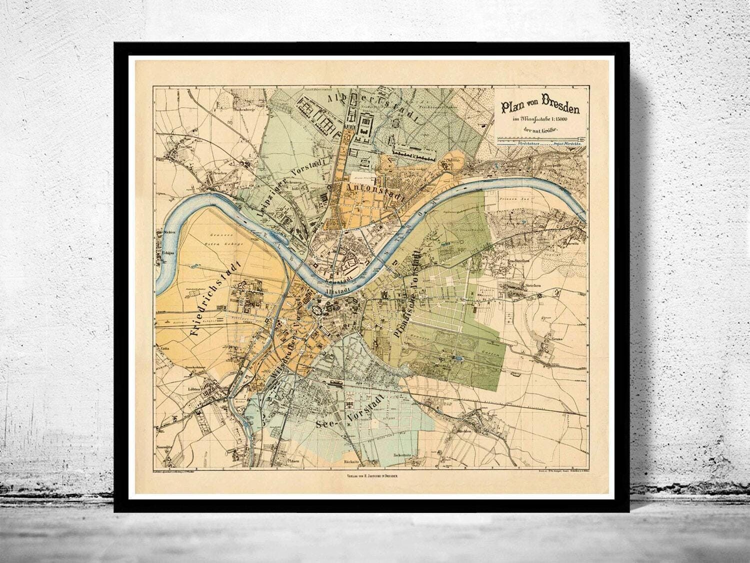 Old Map of Dresden 1878 Germany Vintage Map | Vintage Map Wall Art Print