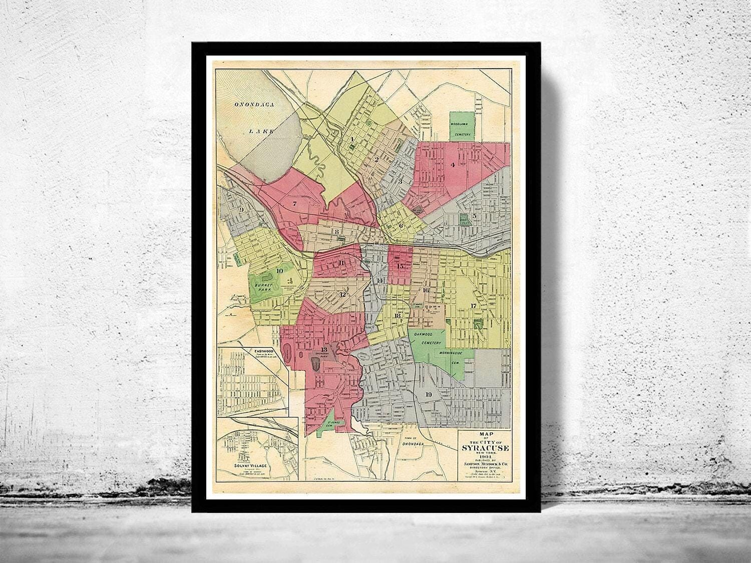Old Map of Syracuse New York 1901 Vintage Map | Vintage Map Wall Art Print