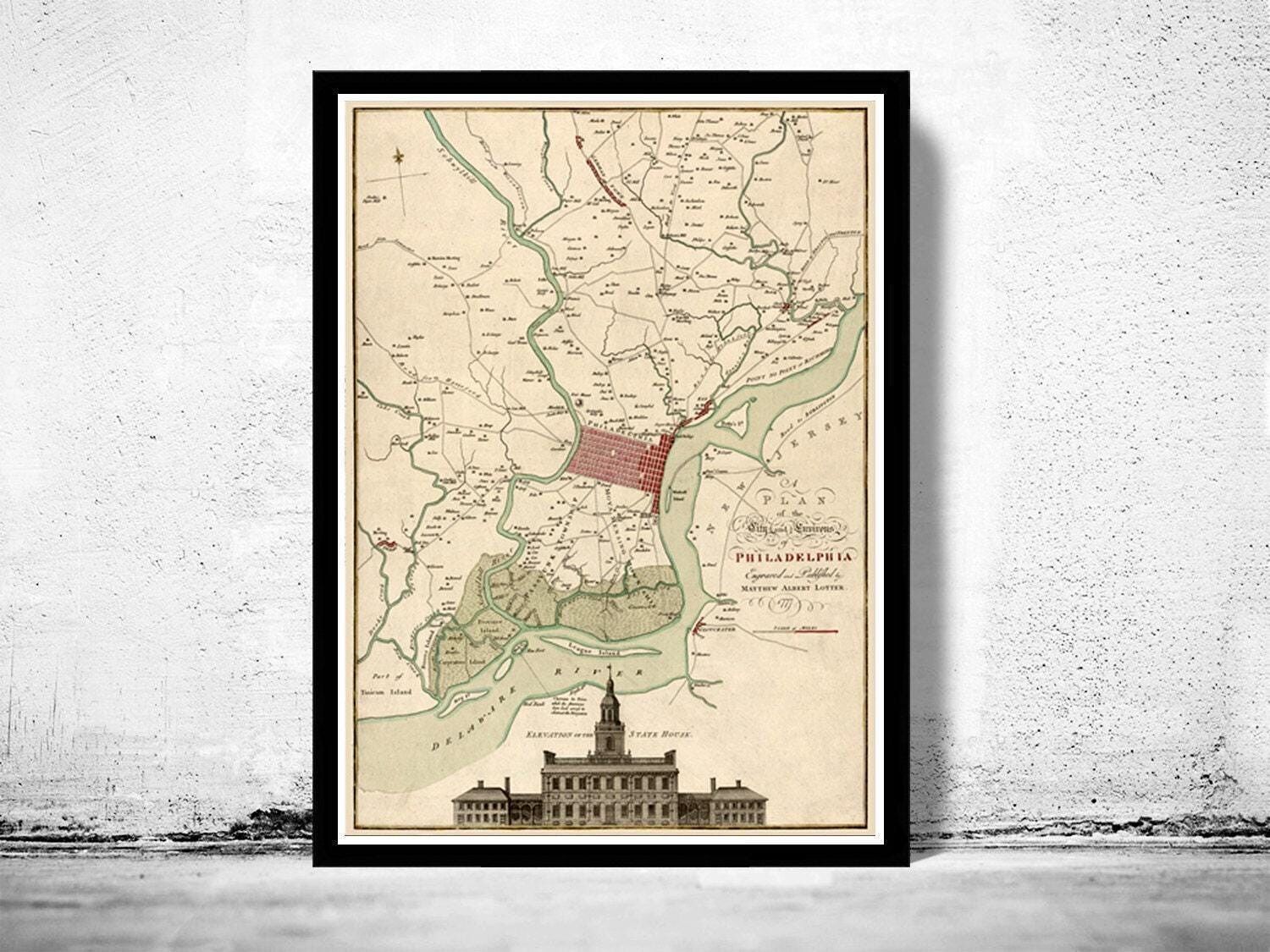 Old Map of Philadelphia 1777 Vintage Map | Vintage Map Wall Art Print