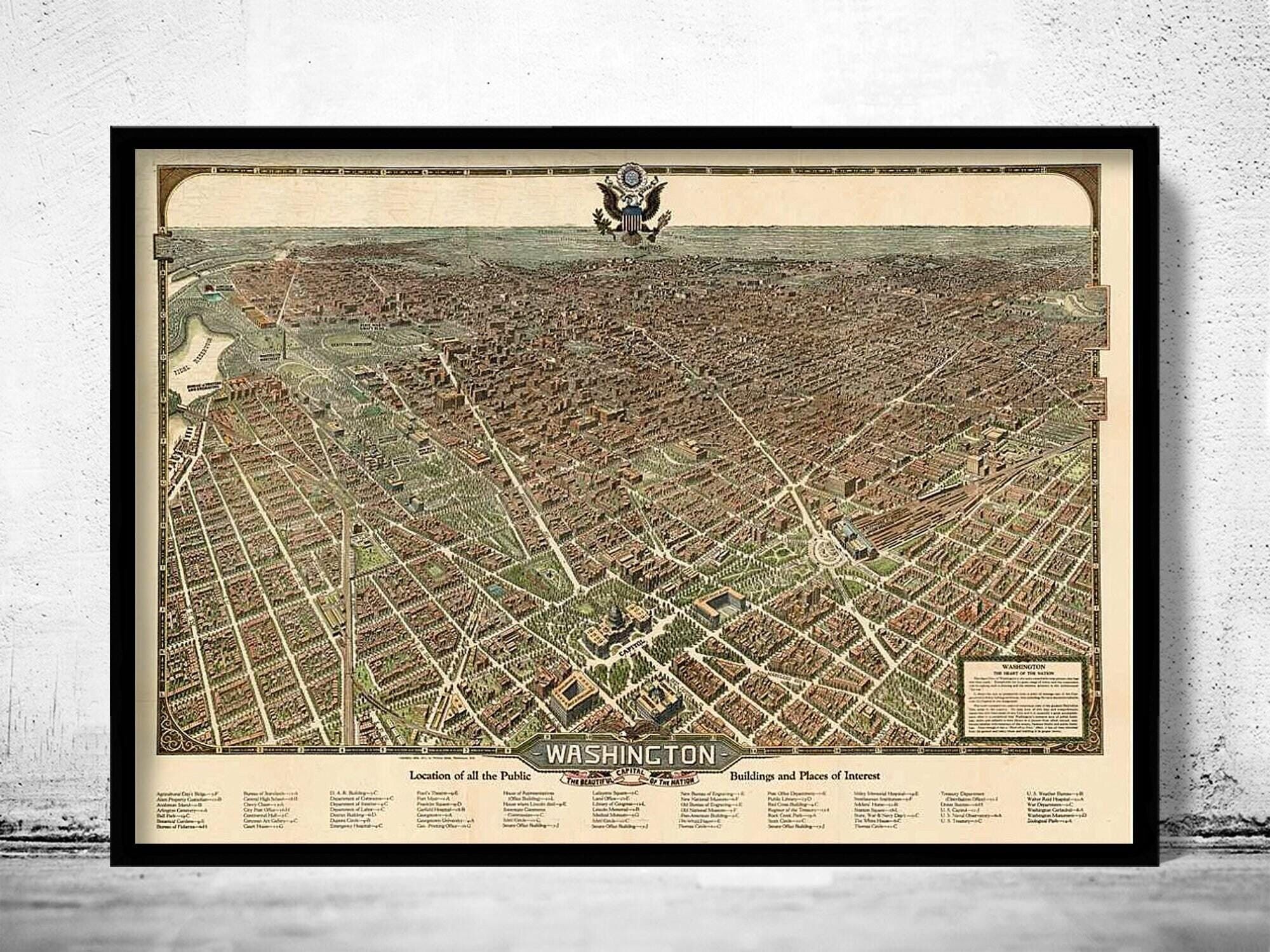 Old Map of Washington Capitol 1923 Vintage Map  | Vintage Map Wall Art Print