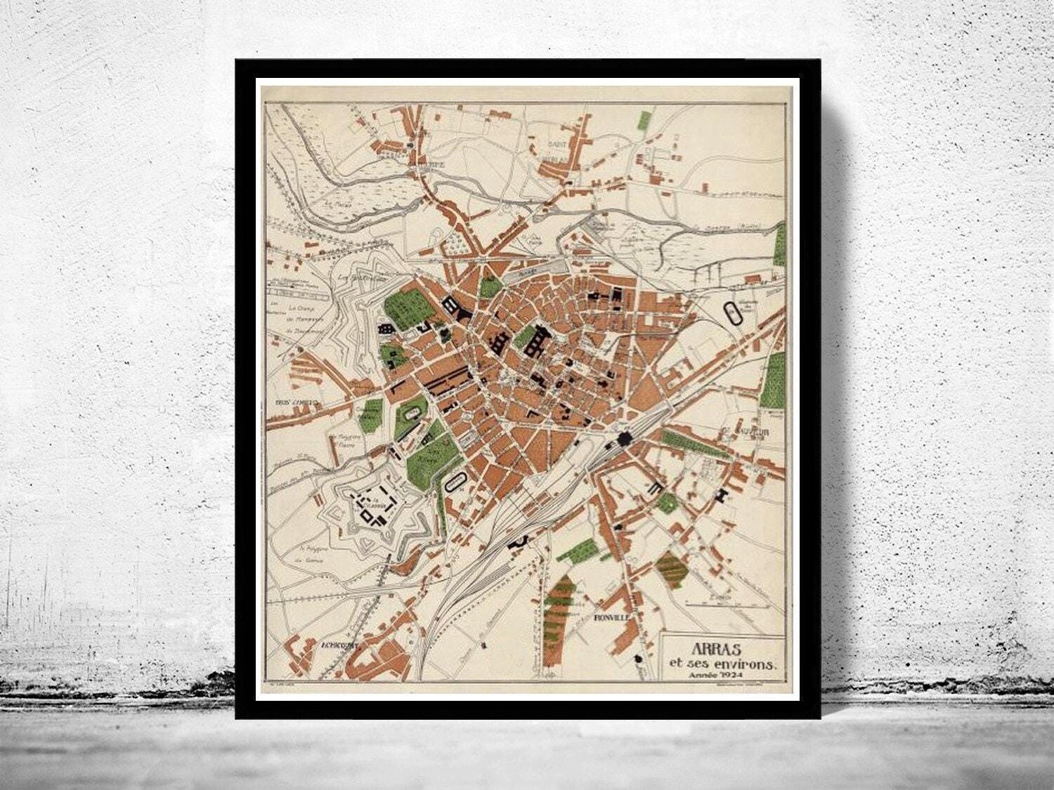 Old Map of Arras  France 1924 vintage Map | Vintage Map Wall Art Print
