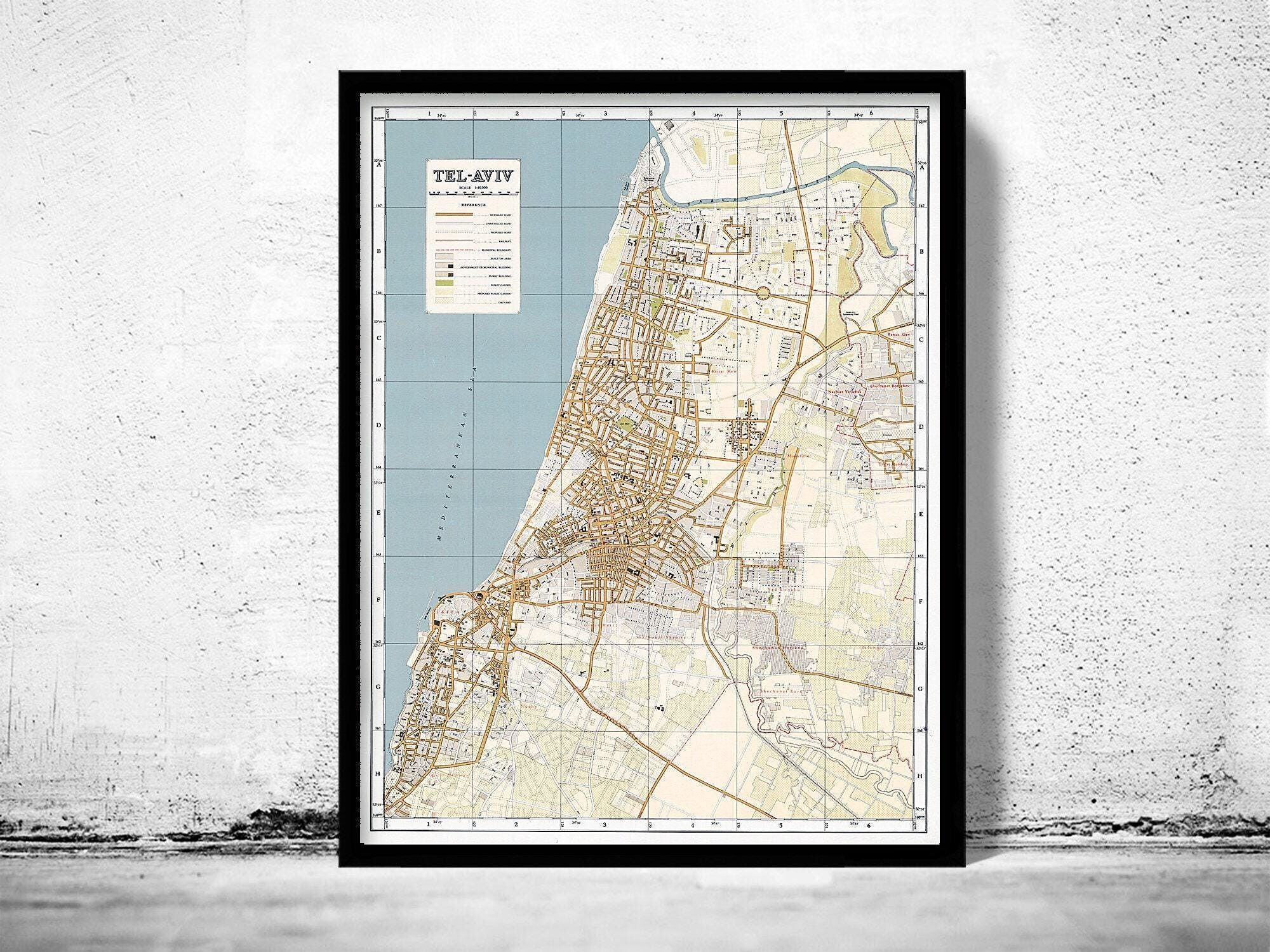 Old Map of Tel Aviv Israel  | Vintage Map Wall Art Print