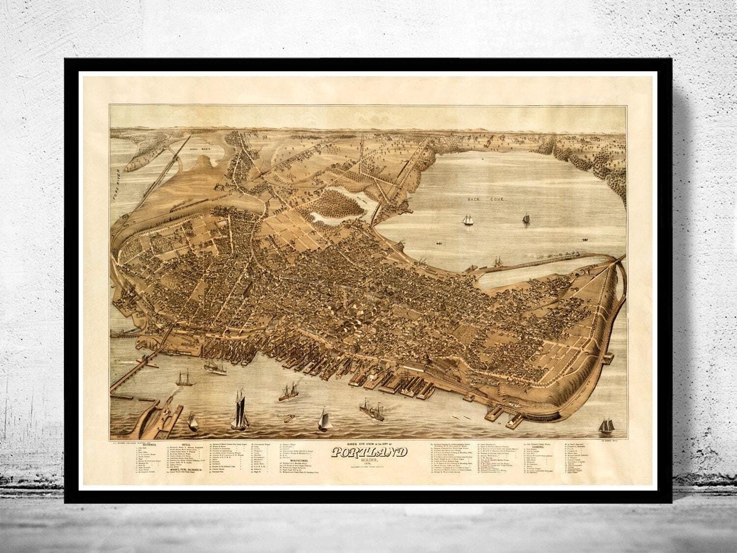 Old Map of Portland Maine 1876 Vintage Map  | Vintage Map Wall Art Print