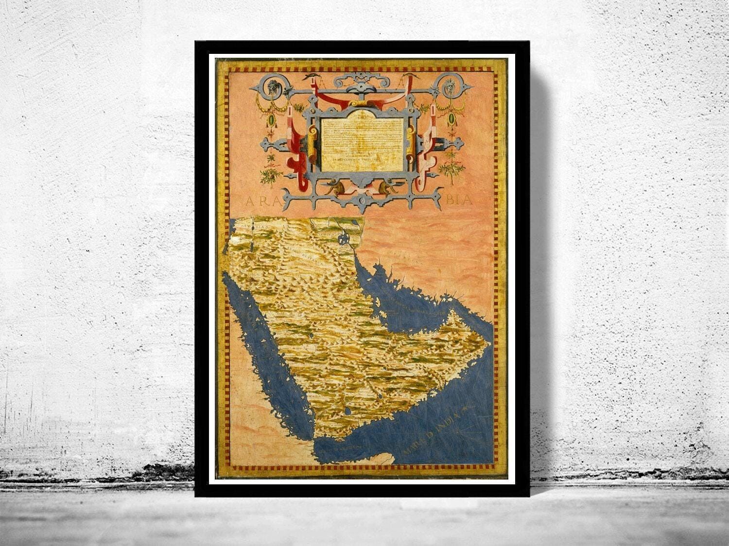 Old Map of Middle East Arabian Peninsula 1565 Vintage Map | Vintage Map Wall Art Print