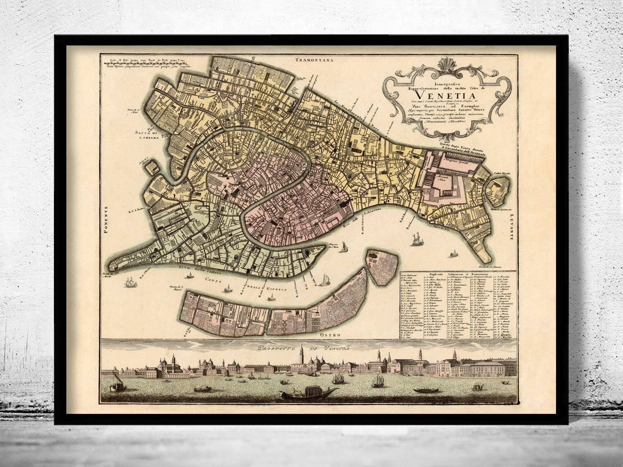 Old Map of Venice 1729 Vintage Map  | Vintage Map Wall Art Print