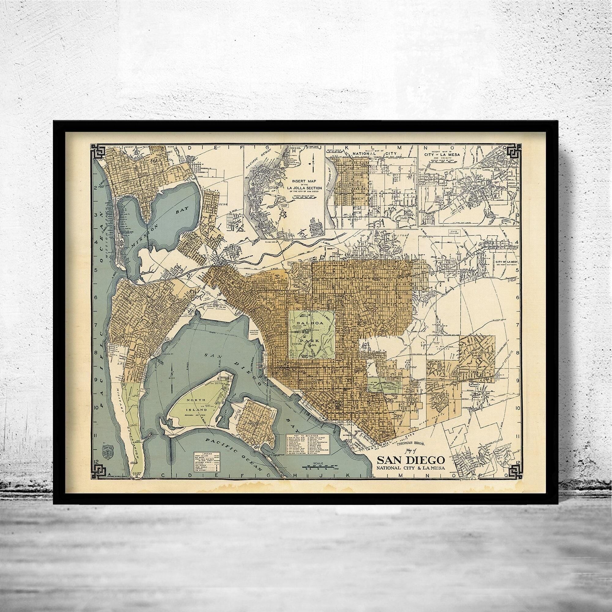 Old map San Diego California 1920 Vintage Map | Vintage Map Wall Art Print
