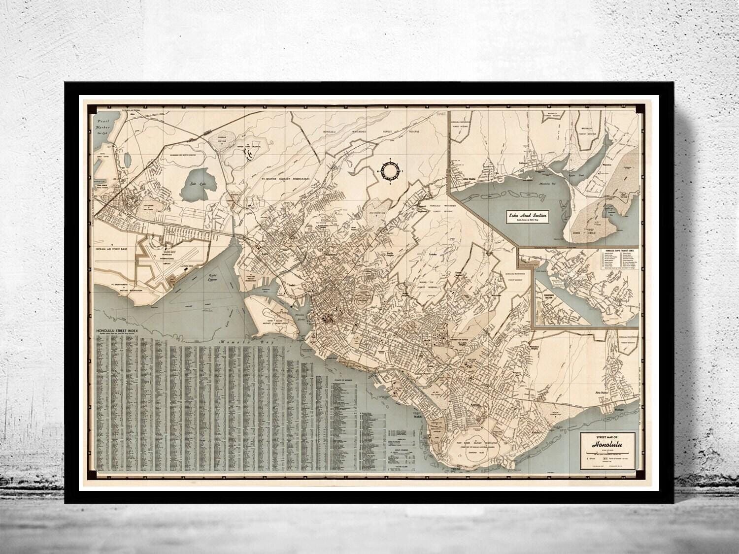 Old Map of Honolulu Hawaii Vintage Map | Vintage Map Wall Art Print