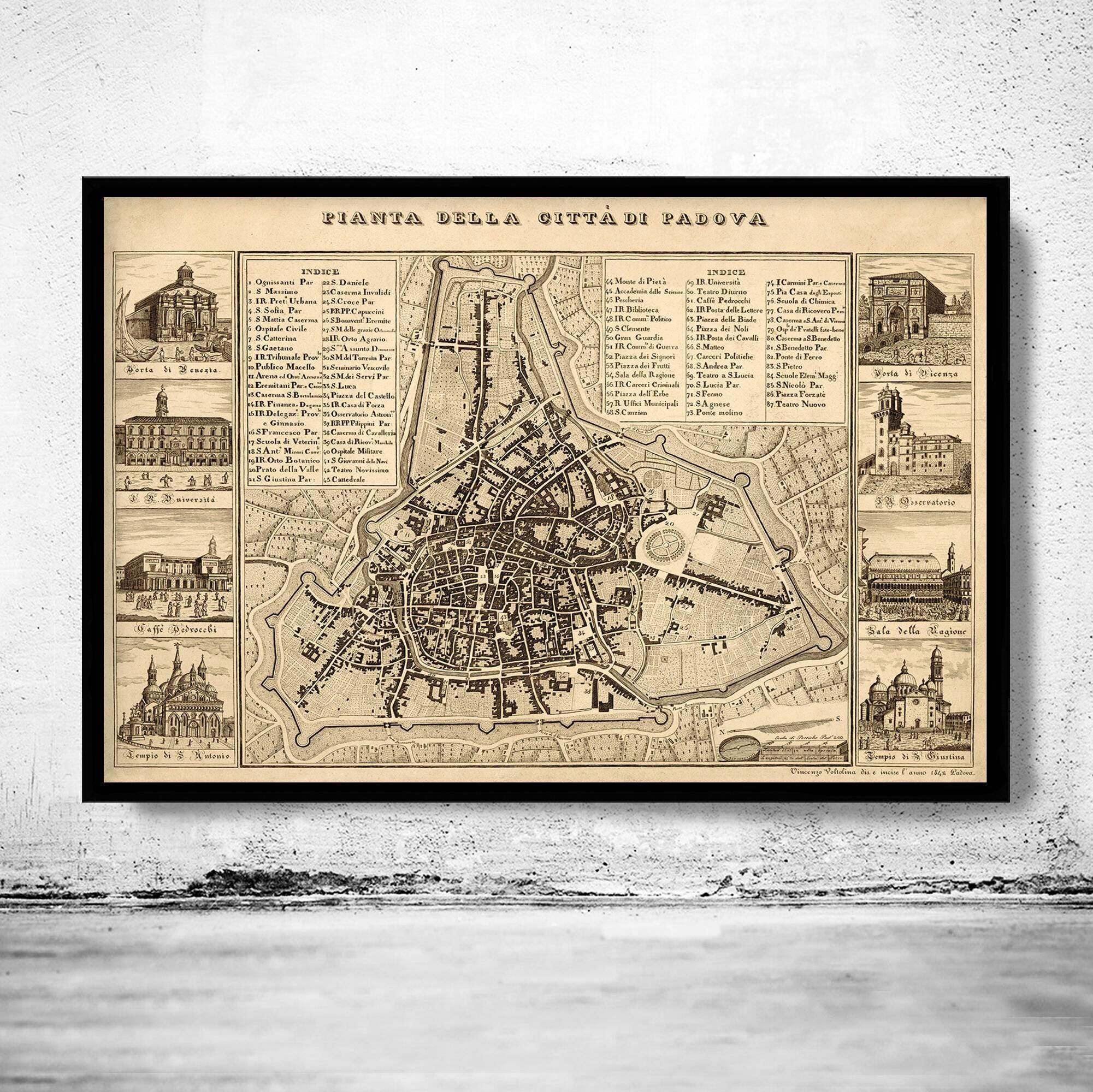 Old Map of Padua Padova Italy 1840 Vintage Map | Vintage Map Wall Art Print