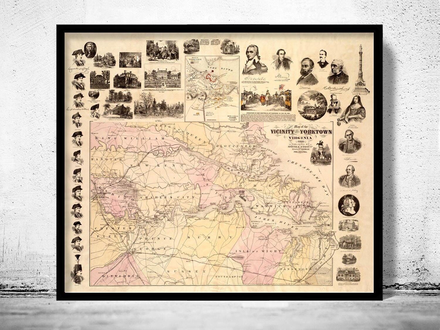 Old Map of Yorktown VA 1881  | Vintage Map Wall Art Print