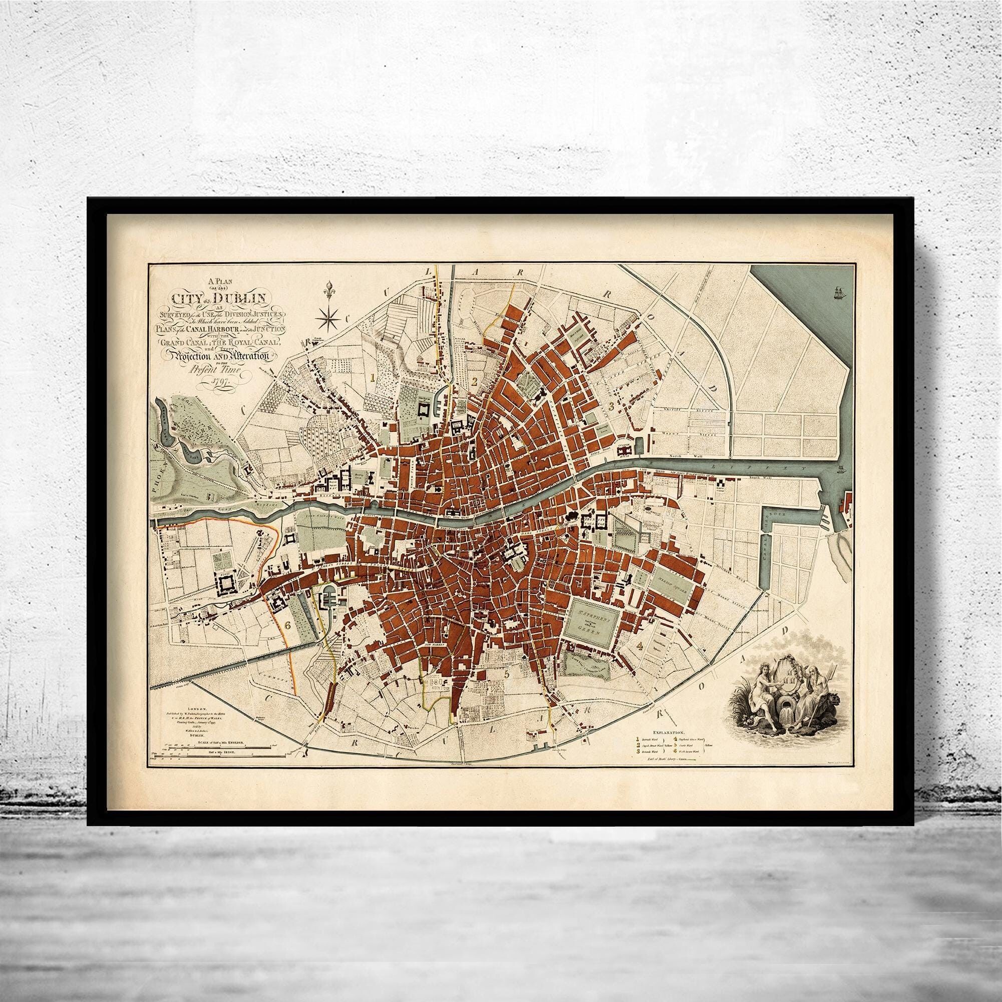 Old Map of Dublin Ireland 1797 Vintage Map | Vintage Map Wall Art Print