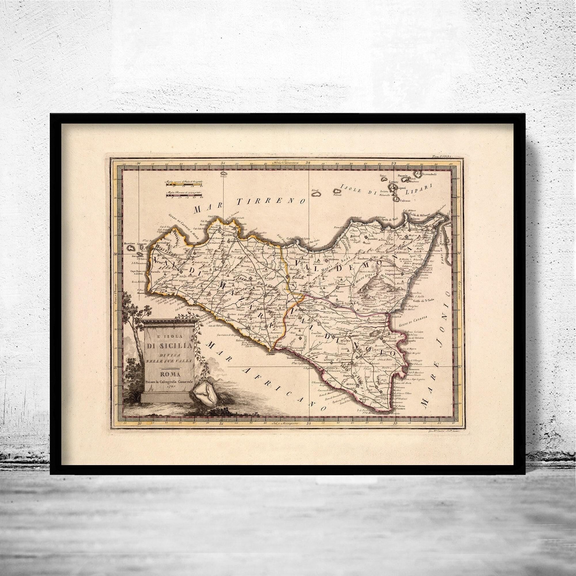 Old Map of Sicily Sicilia Italy 1790 Vintage Map | Vintage Map Wall Art Print
