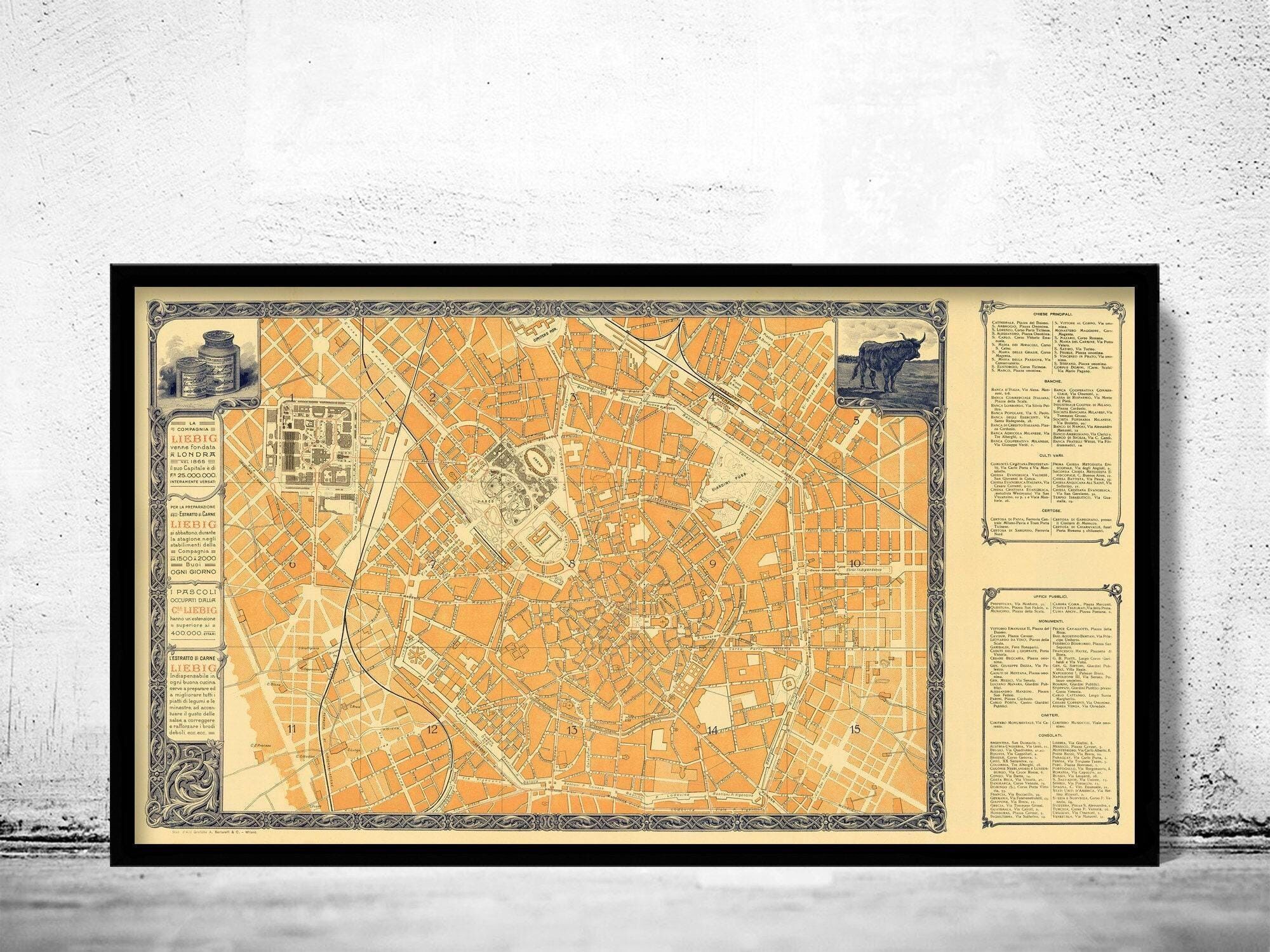 Old Map of Milan Milano 1906 Italy Vintage Map | Vintage Map Wall Art Print