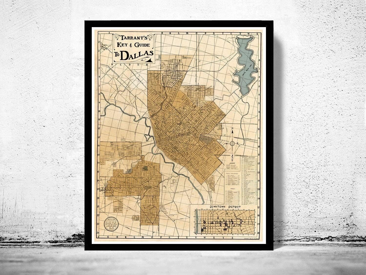 Old map of Dallas 1922 Texas Vintage Map | Vintage Map Wall Art Print