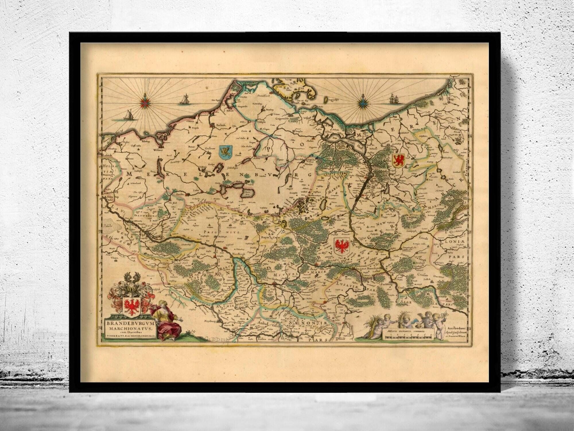 Old Map of Brandenburg 1699 Germany Vintage map  | Vintage Map Wall Art Print