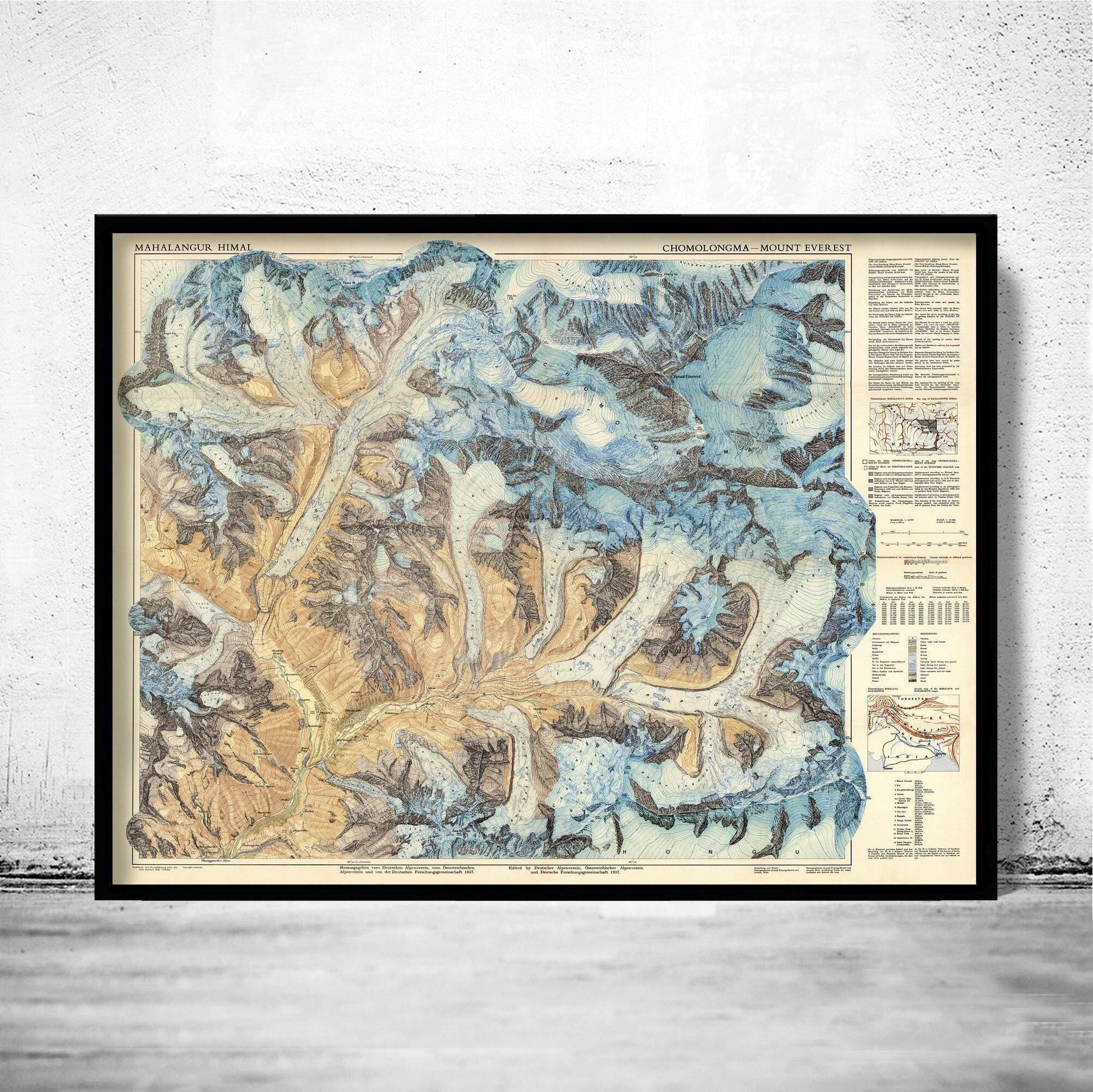 Old Map of Mount Everest Vintage Map | Vintage Map Wall Art Print
