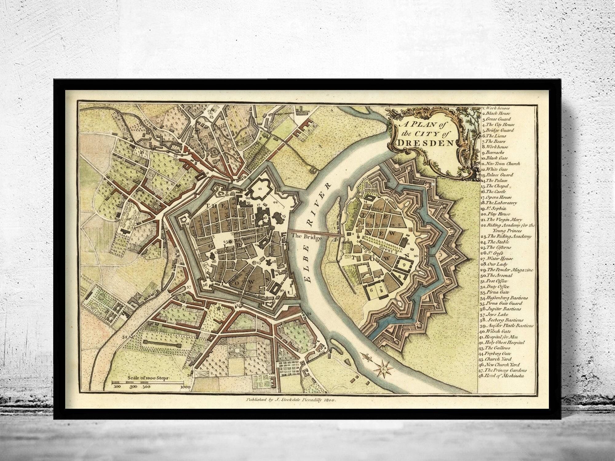Old Map of Dresden 1800 Germany Vintage Map  | Vintage Map Wall Art Print