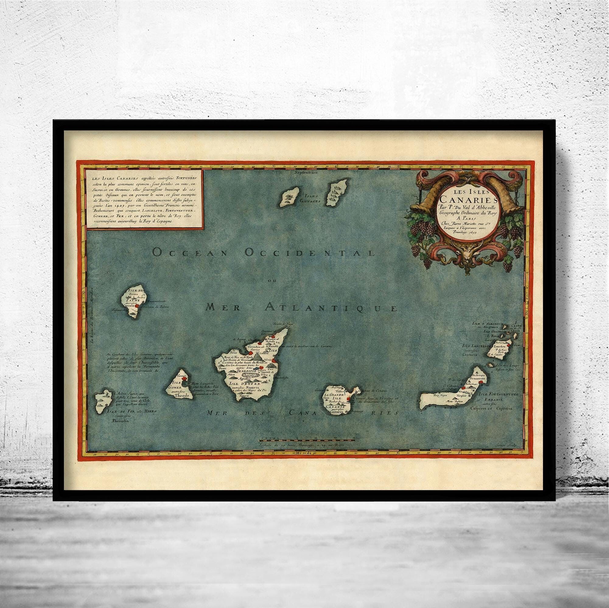 Old Map Canary Islands 1653 Canarias | Vintage Map Wall Art Print