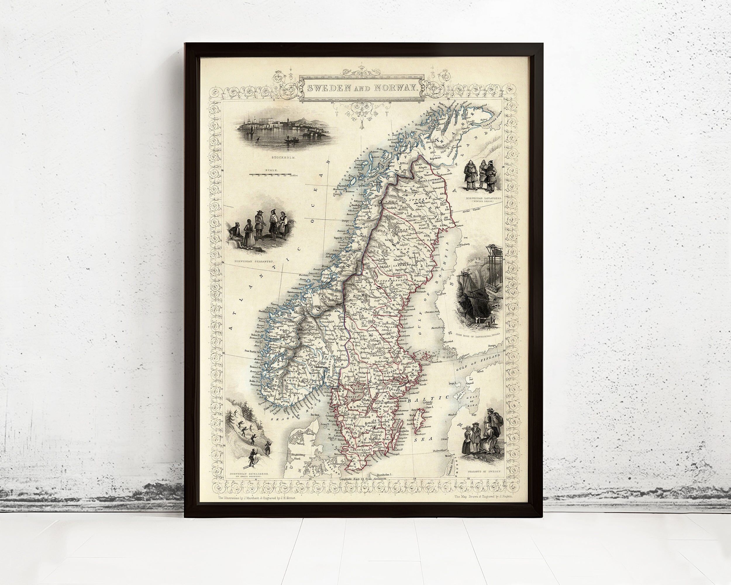 Old Map of Norway and Sweden 1851 Scandinavia Antique Baltic Sea Vintage Map | Vintage Map Wall Art Print | Large Map Print
