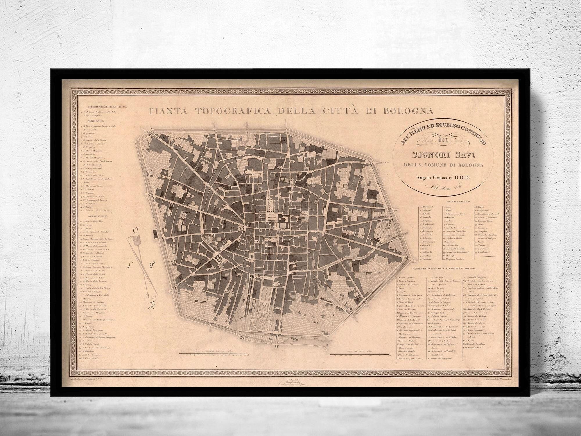 Old Map of Bologna Italy 1822 Old Map | Vintage Map Wall Art Print