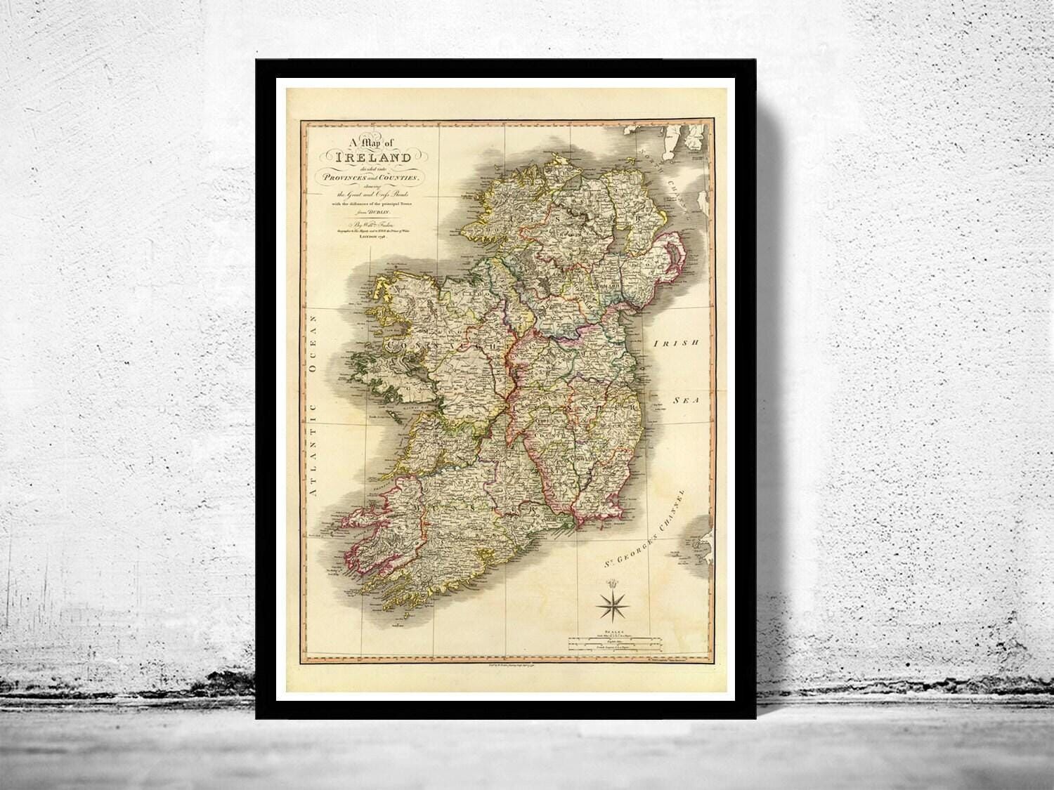 Old Map of Ireland 1798  | Vintage Map Wall Art Print