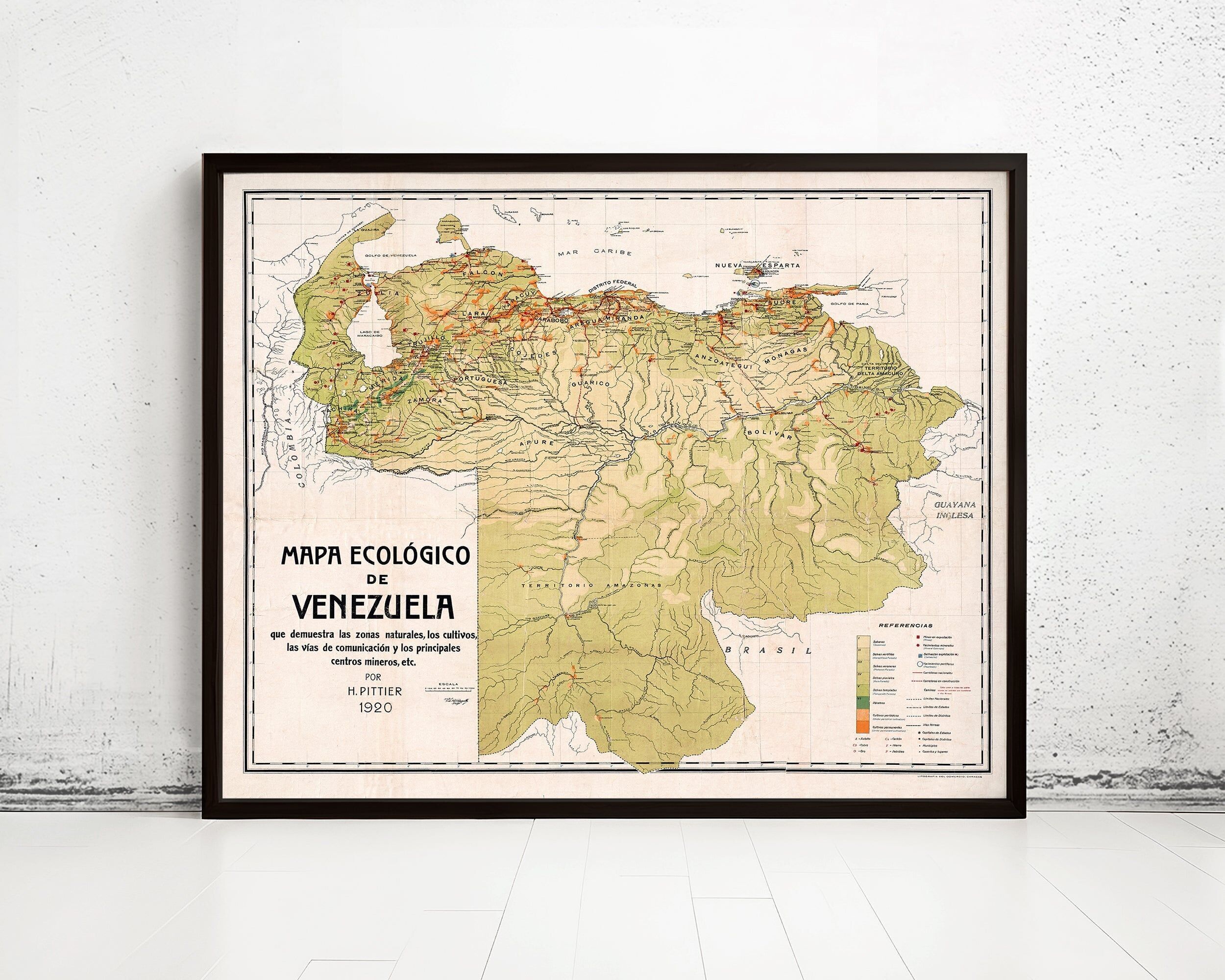 Old Map of Venezuela 1920 Vintage Map | Vintage Map Wall Art Print
