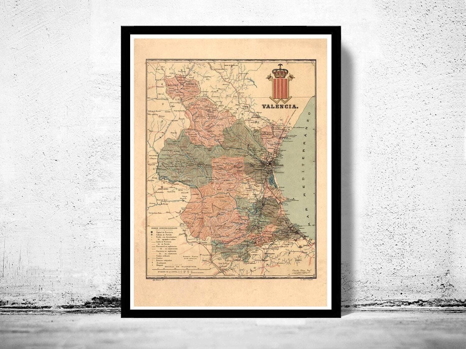 Old Map of Valencia 1900 Spain  | Vintage Map Wall Art Print
