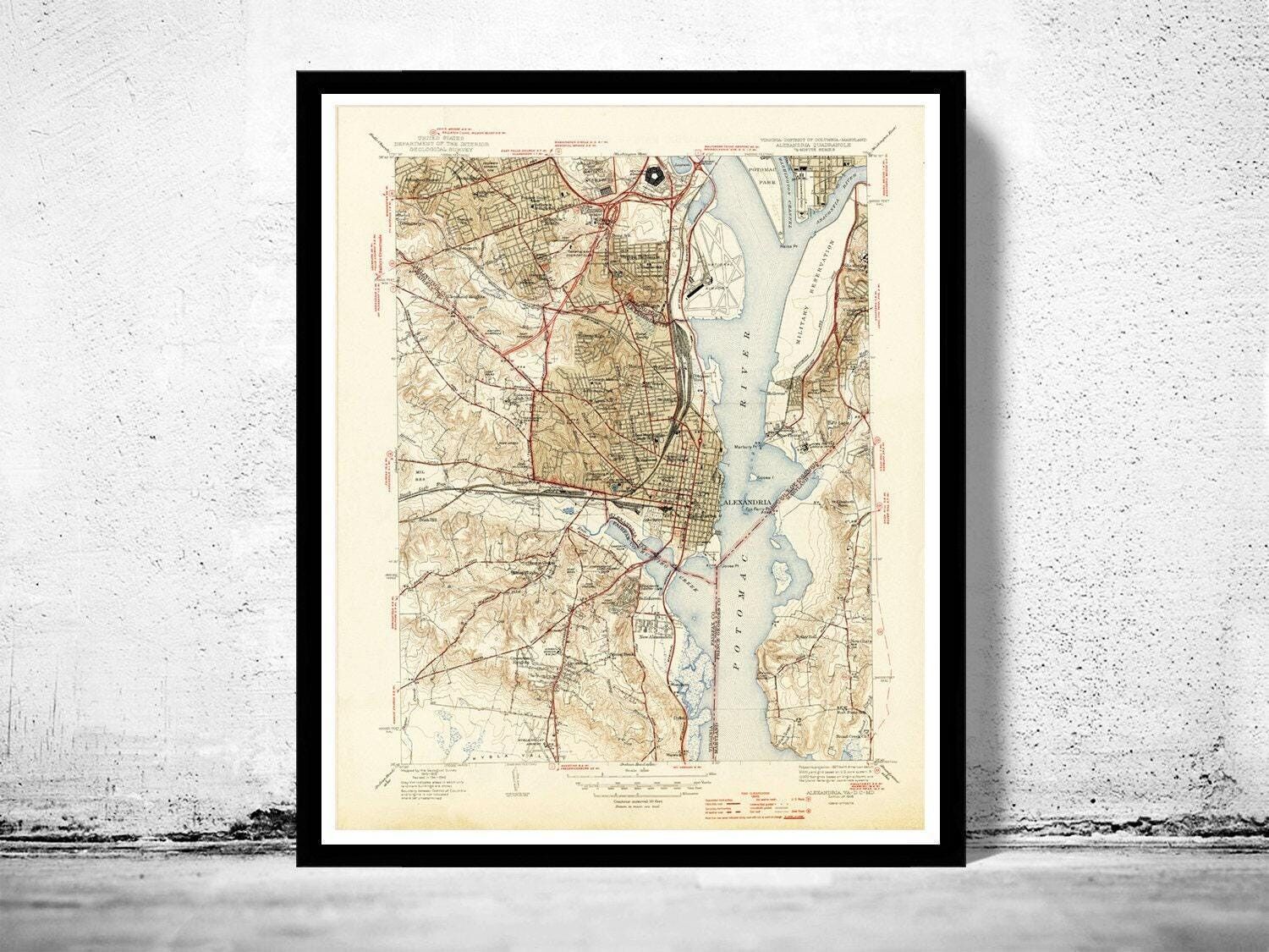 Old Map of Alexandria Virginia Columbia Maryland  | Vintage Map Wall Art Print