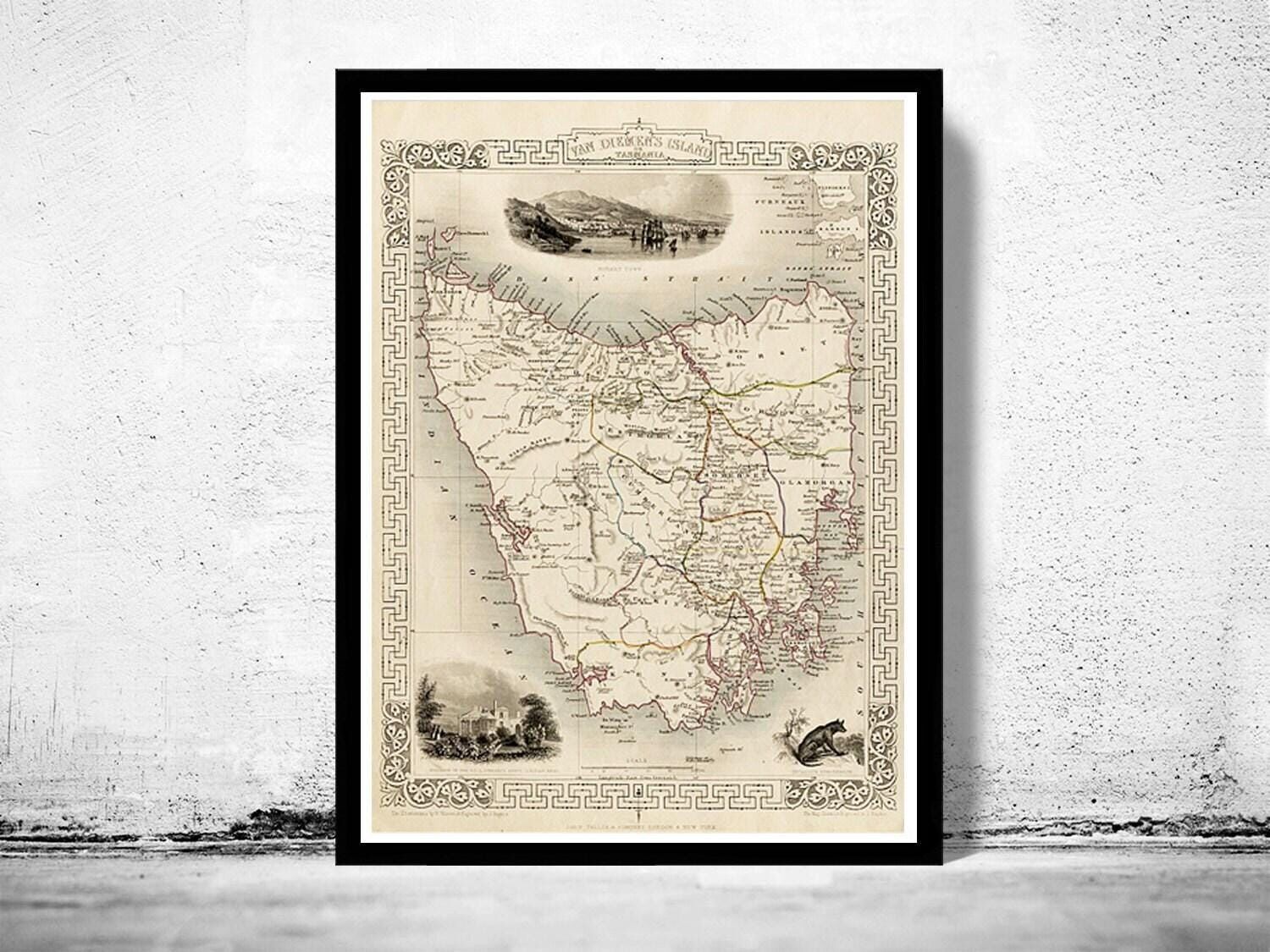 Old Map of Tasmania 1851 Vintage Map | Vintage Map Wall Art Print