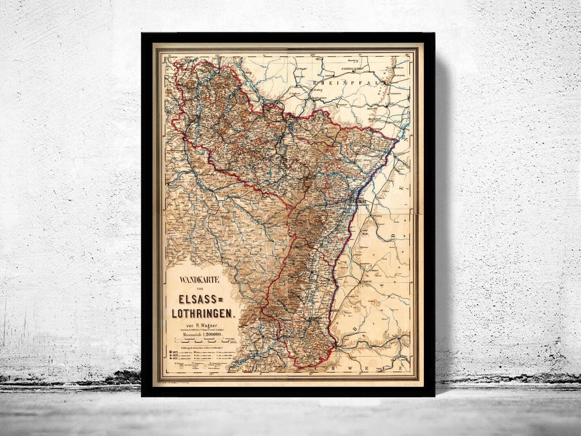 Old Map of Alsace-Lorraine Alsace-Moselle 1885 | Vintage Map Wall Art Print