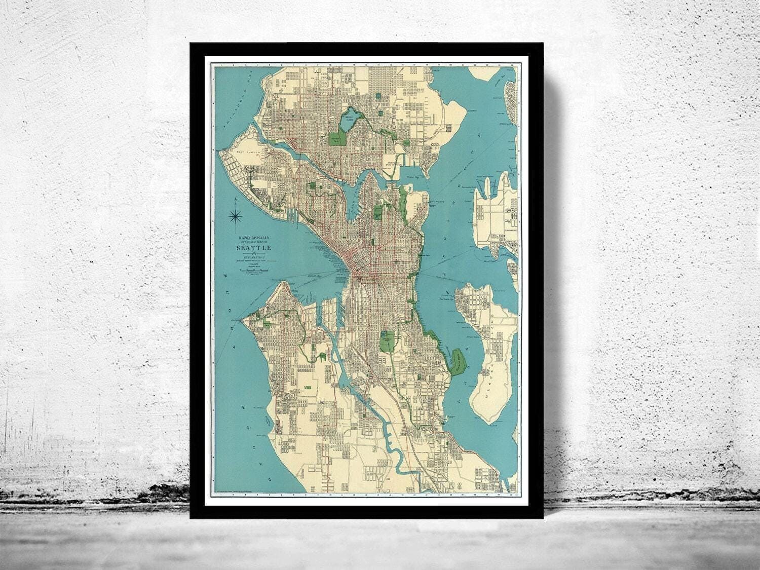 Old Map of Seattle Washington 1924 Vintage Map of Seattle | Vintage Map Wall Art Print