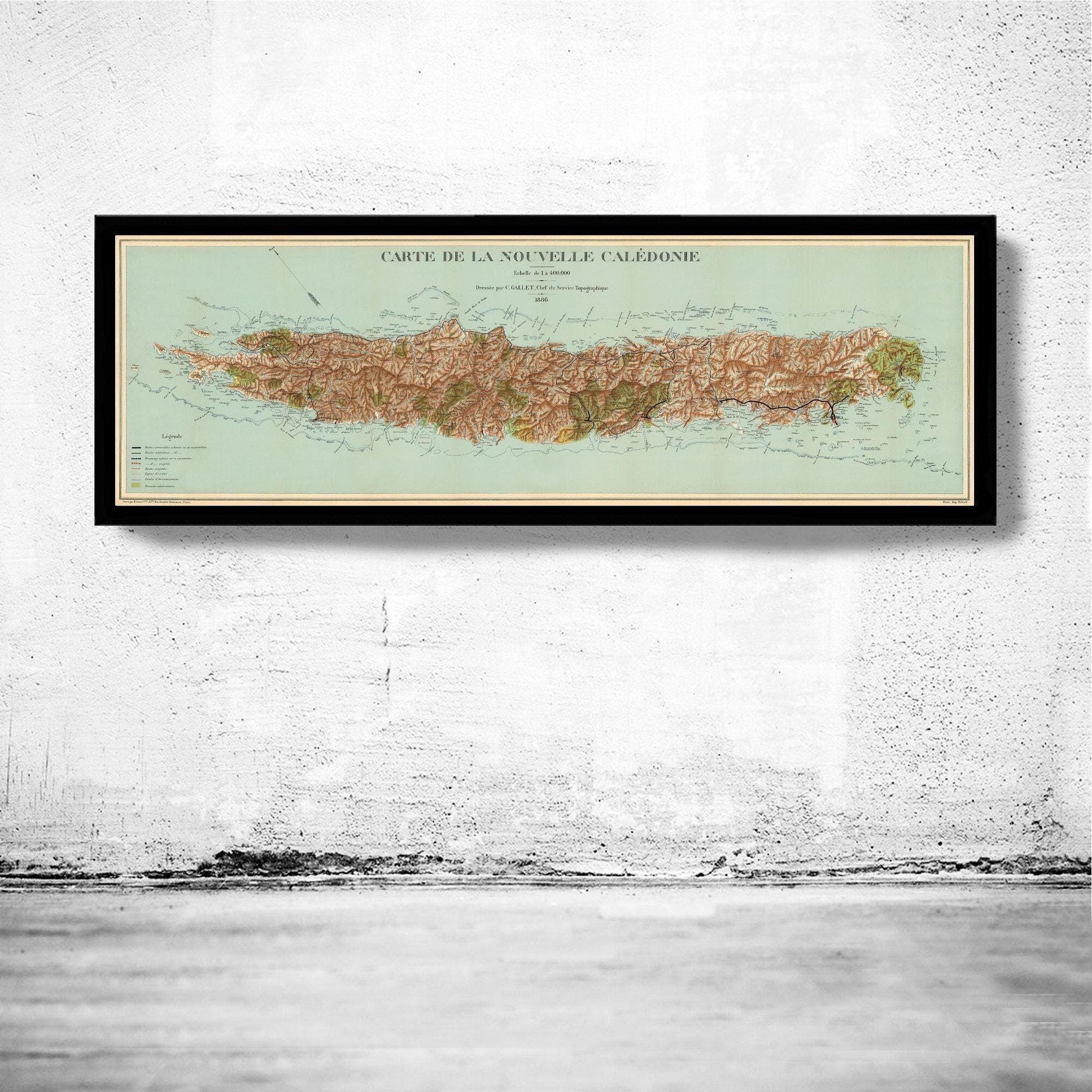 Old Map of New Caledonia 1884 Nouvelle-Calédonie Carte Vintage Map | Vintage Map Wall Art Print
