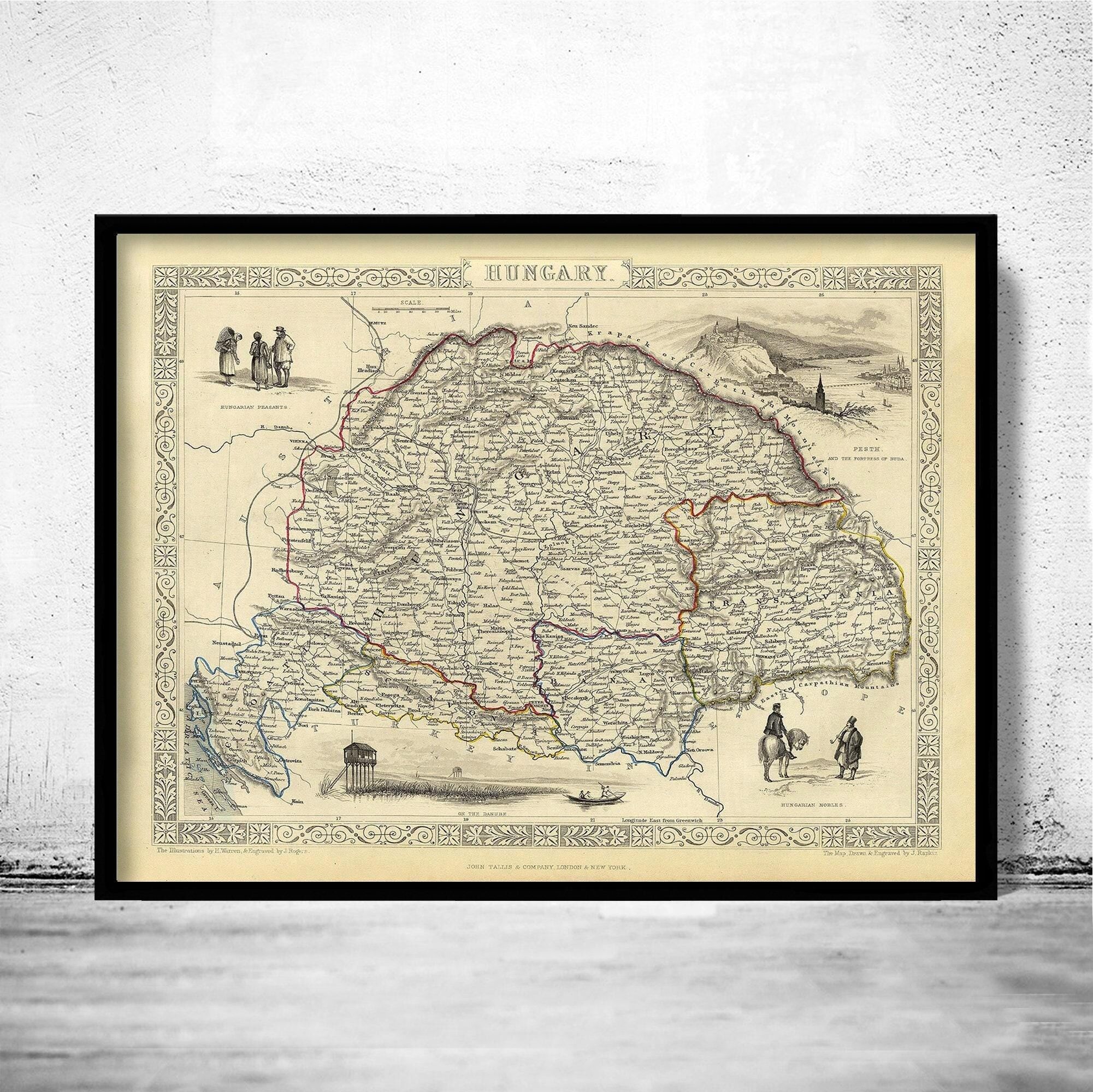 Old Map of Hungary 1851 Vintage Map | Vintage Map Wall Art Print