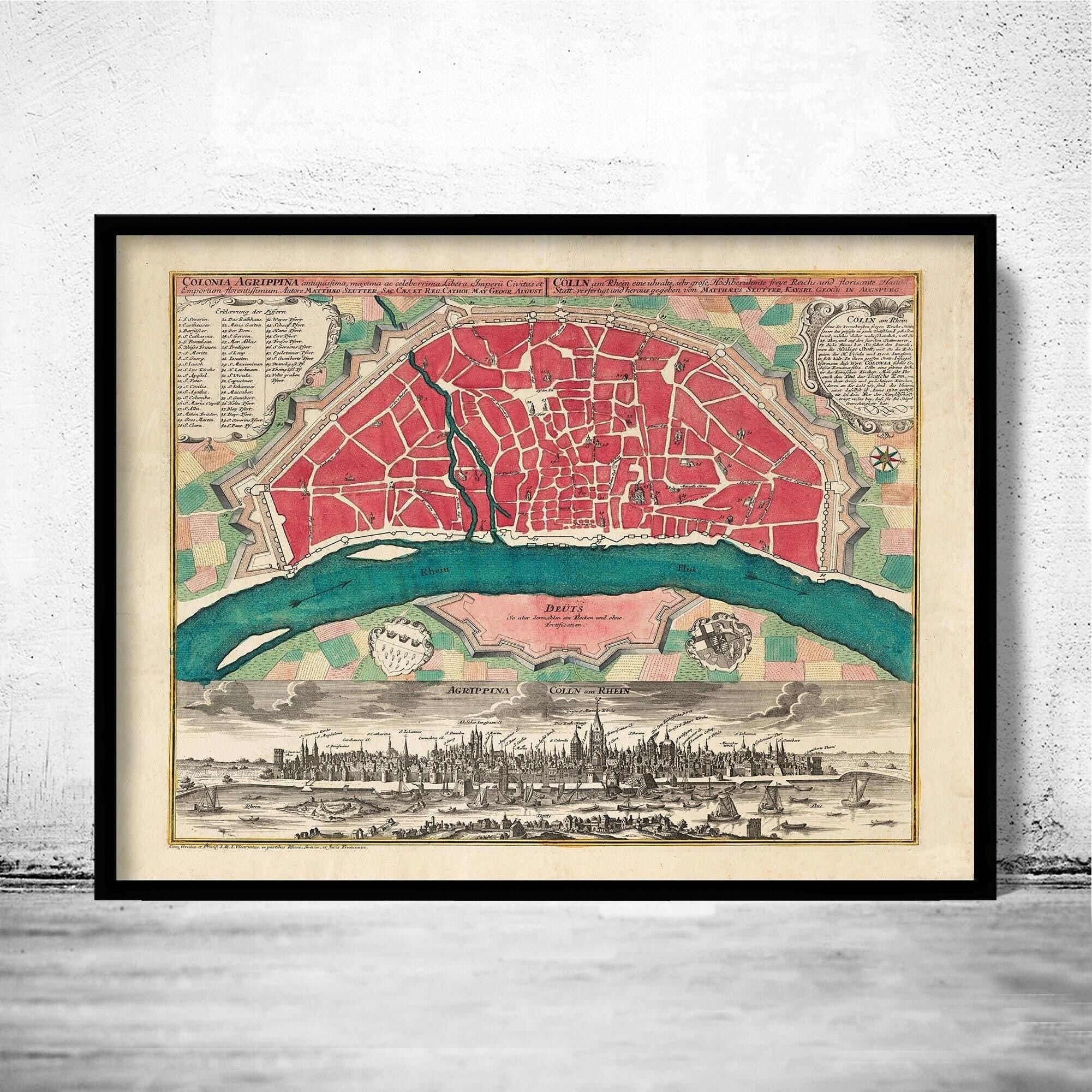 Old Map of Koln Cologne Germany 1740 Vintage Map | Vintage Map Wall Art Print