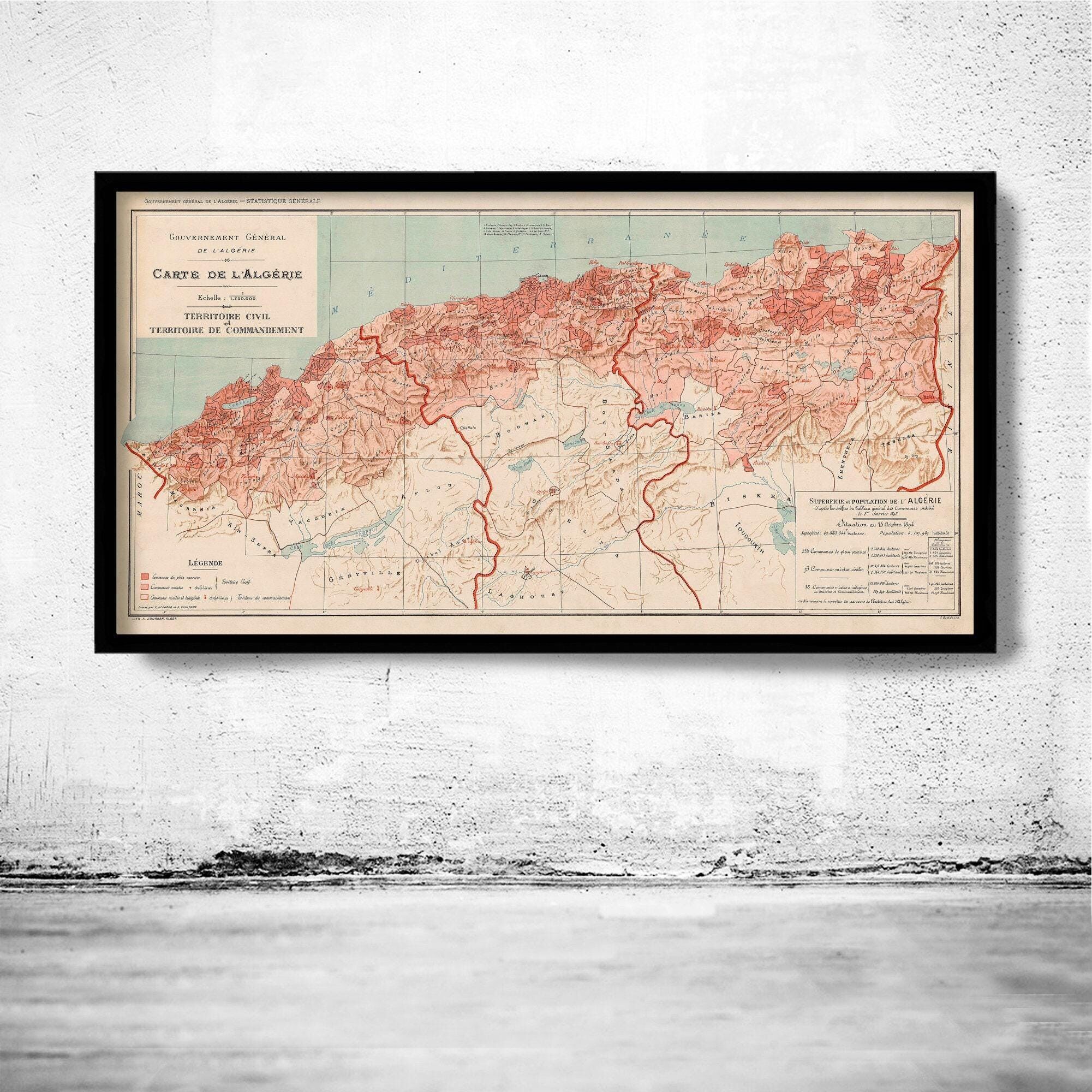 Old Map of Algeria Algerie 1870 Vintage Map | Vintage Map Wall Art Print