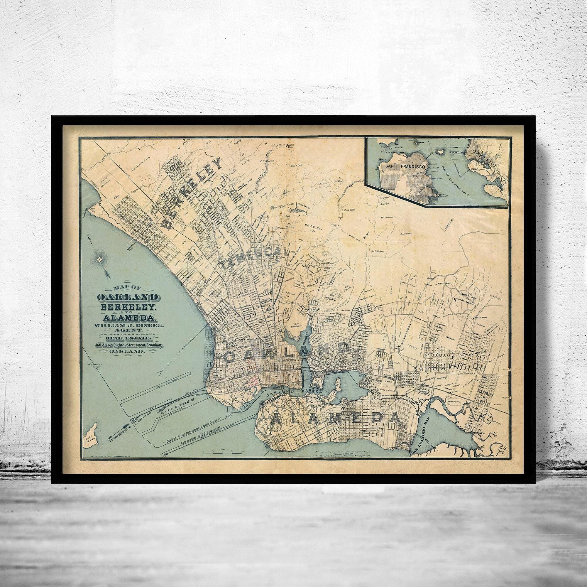 Old Map Oakland California 1884 Vintage Map | Vintage Map Wall Art Print