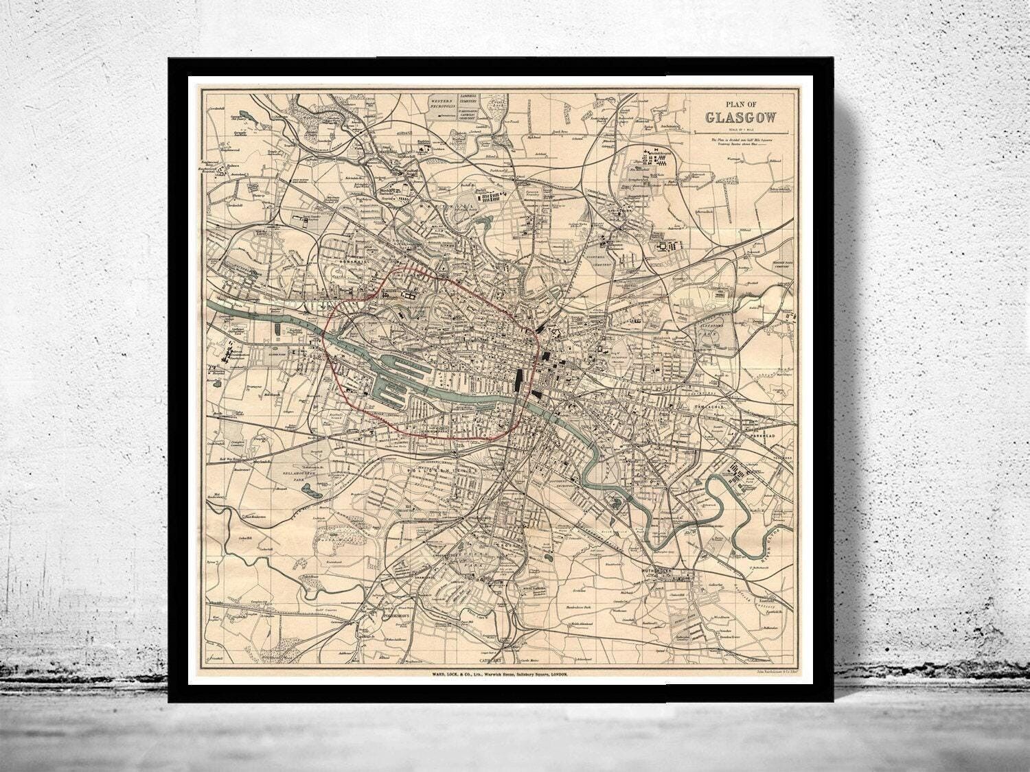 Old Map of Glasgow Scotland 1910 Vintage Map | Vintage Map Wall Art Print