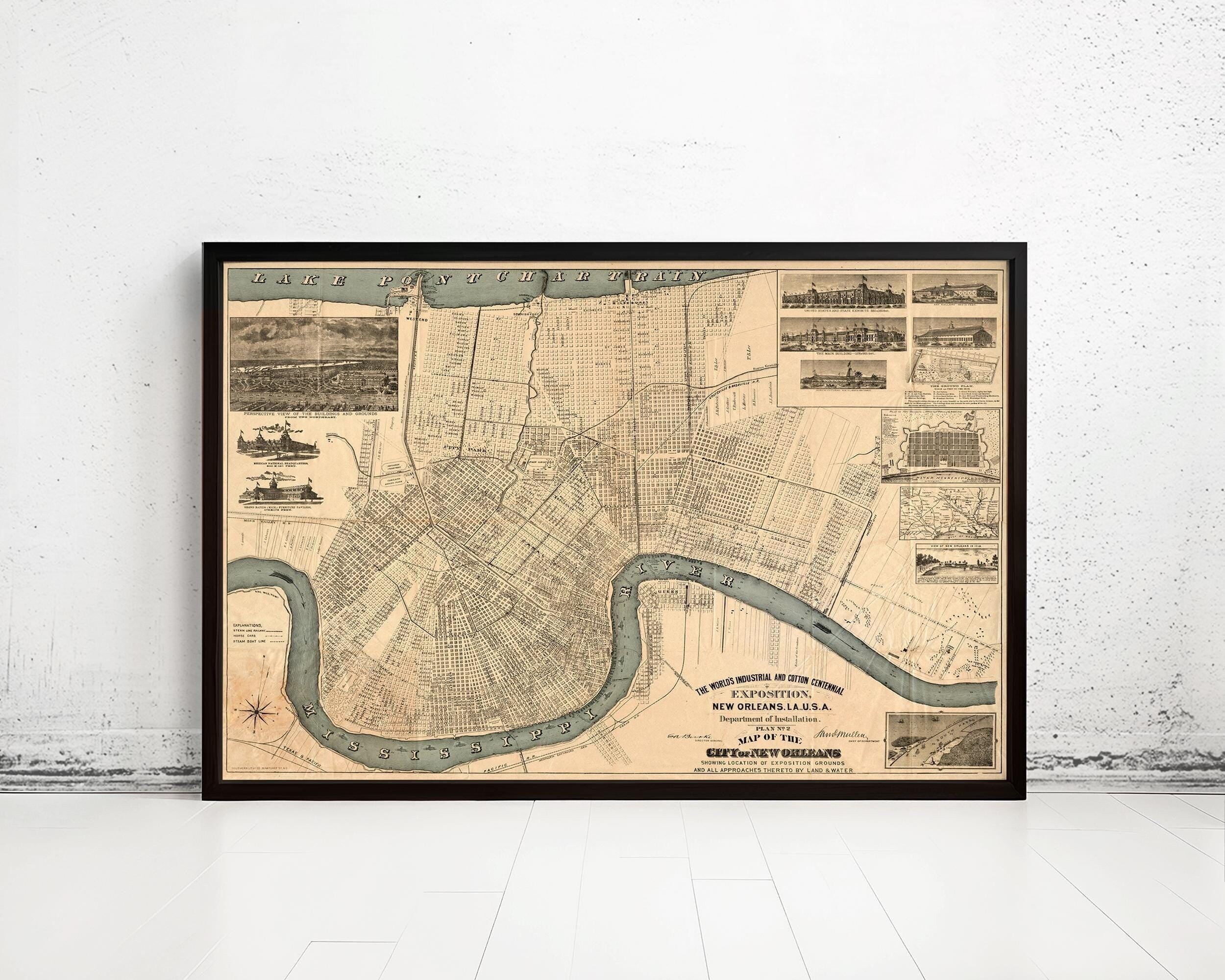 Old Map of New Orleans 1884 Vintage Map | Vintage Map Wall Art Print