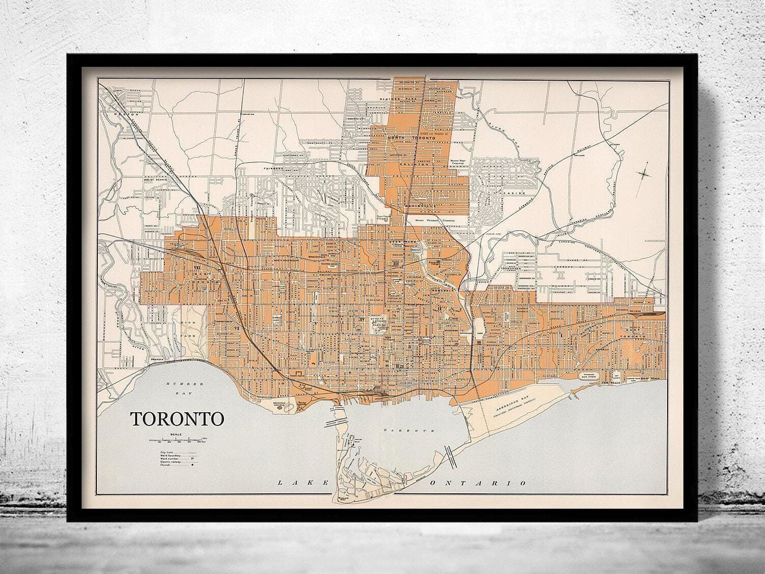 Old Map of Toronto Canada 1915 Vintage MAp | Vintage Map Wall Art Print