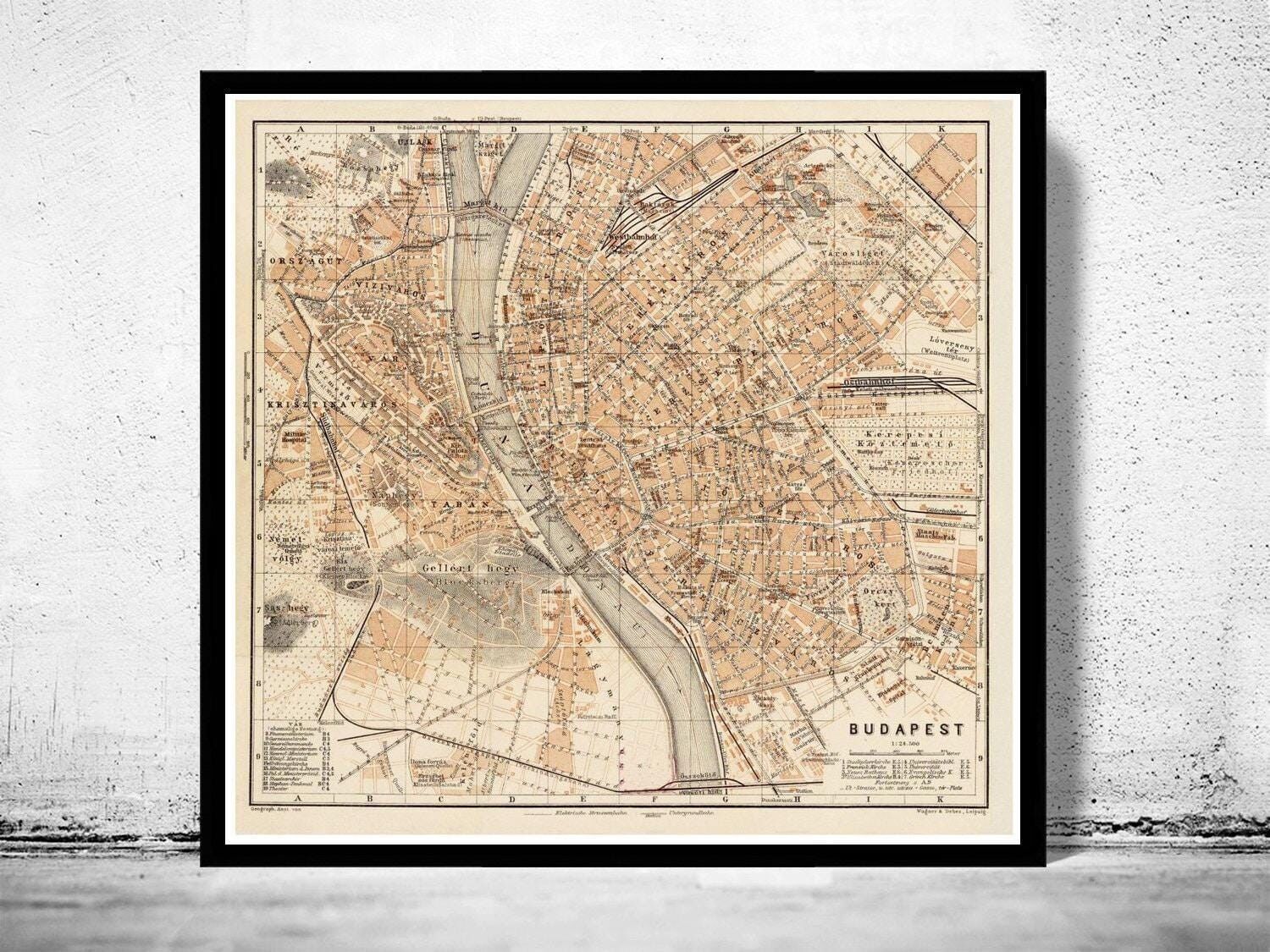 Old Map of Budapest Hungary 1913 Vintage Map | Vintage Map Wall Art Print