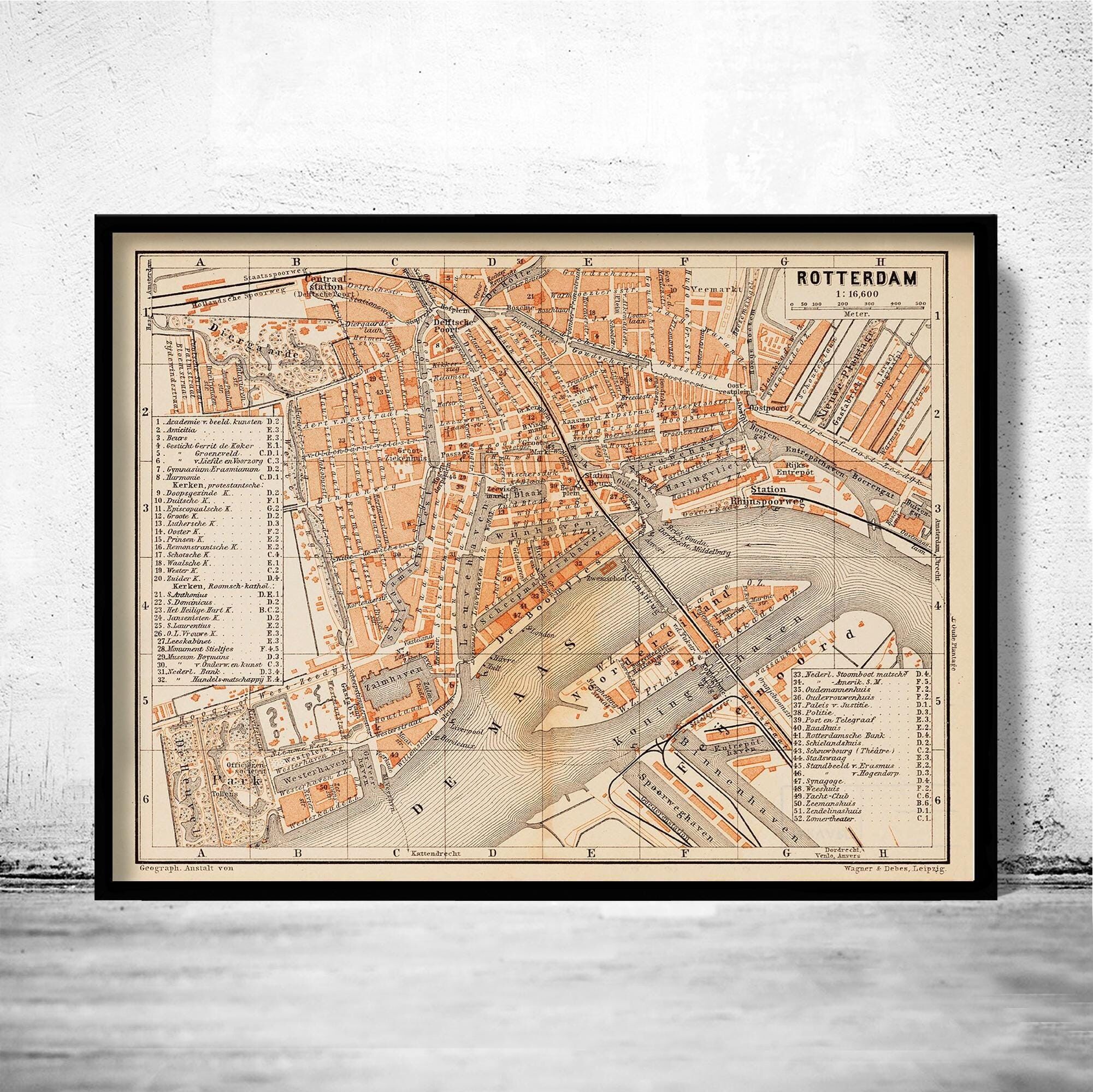 Old Map of Rotterdam Netherlands 1891 Vintage Map | Vintage Map Wall Art Print