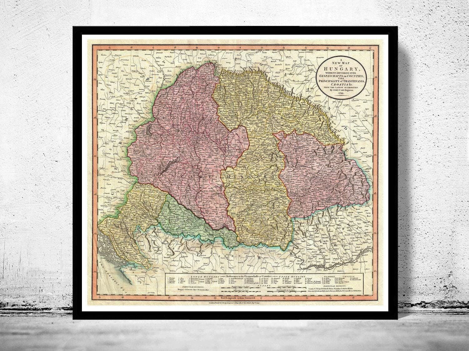 Old Map of Hungary 1799 Vintage Map | Vintage Map Wall Art Print