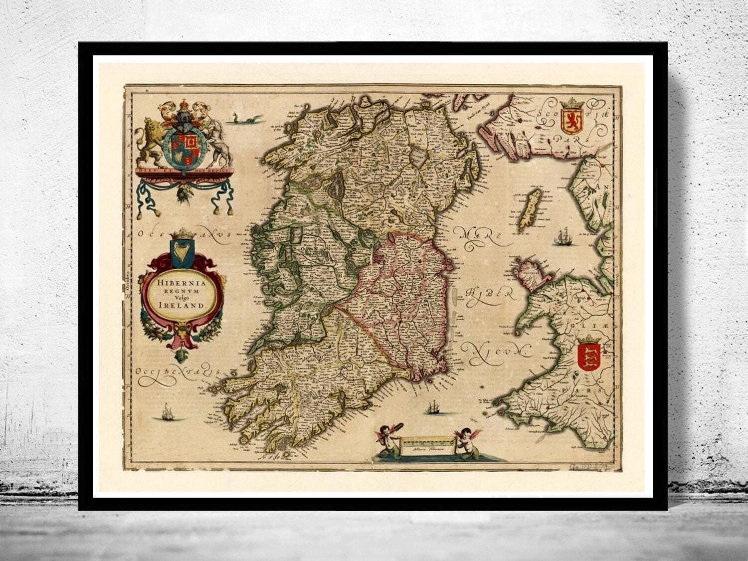 Vintage Map of Ireland 1640 Beautiful Old Map of Ireland  | Vintage Map Wall Art Print